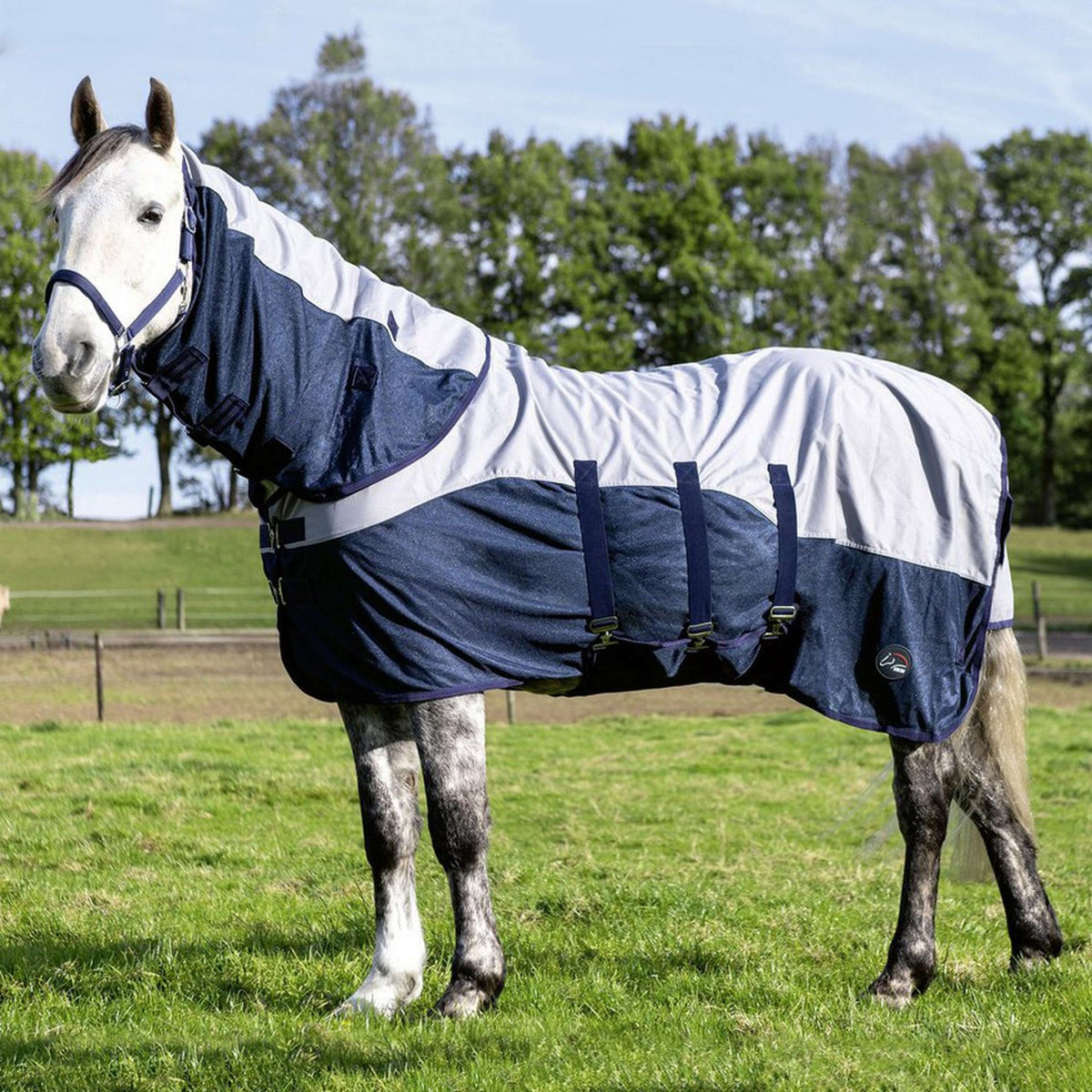 HKM Fly Rug Rain with Neck and Bellyflap Dark Blue/Grey