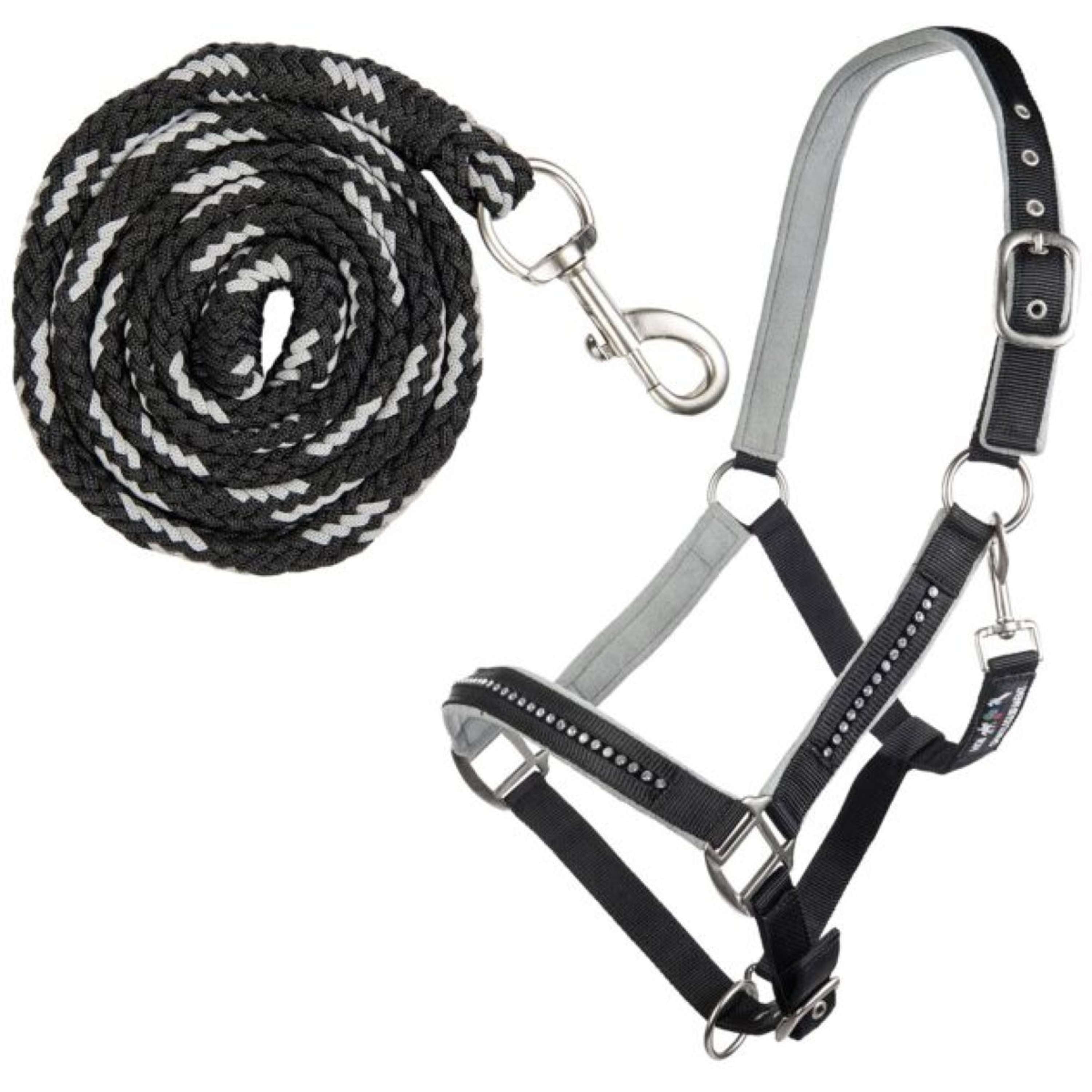 HKM Halter Set Crys. Soft Paded Black/Grey