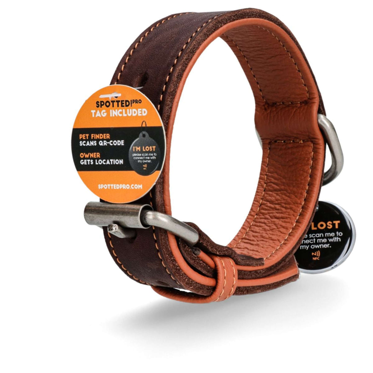 Spotted Pro! Dog Collar Leather Brown