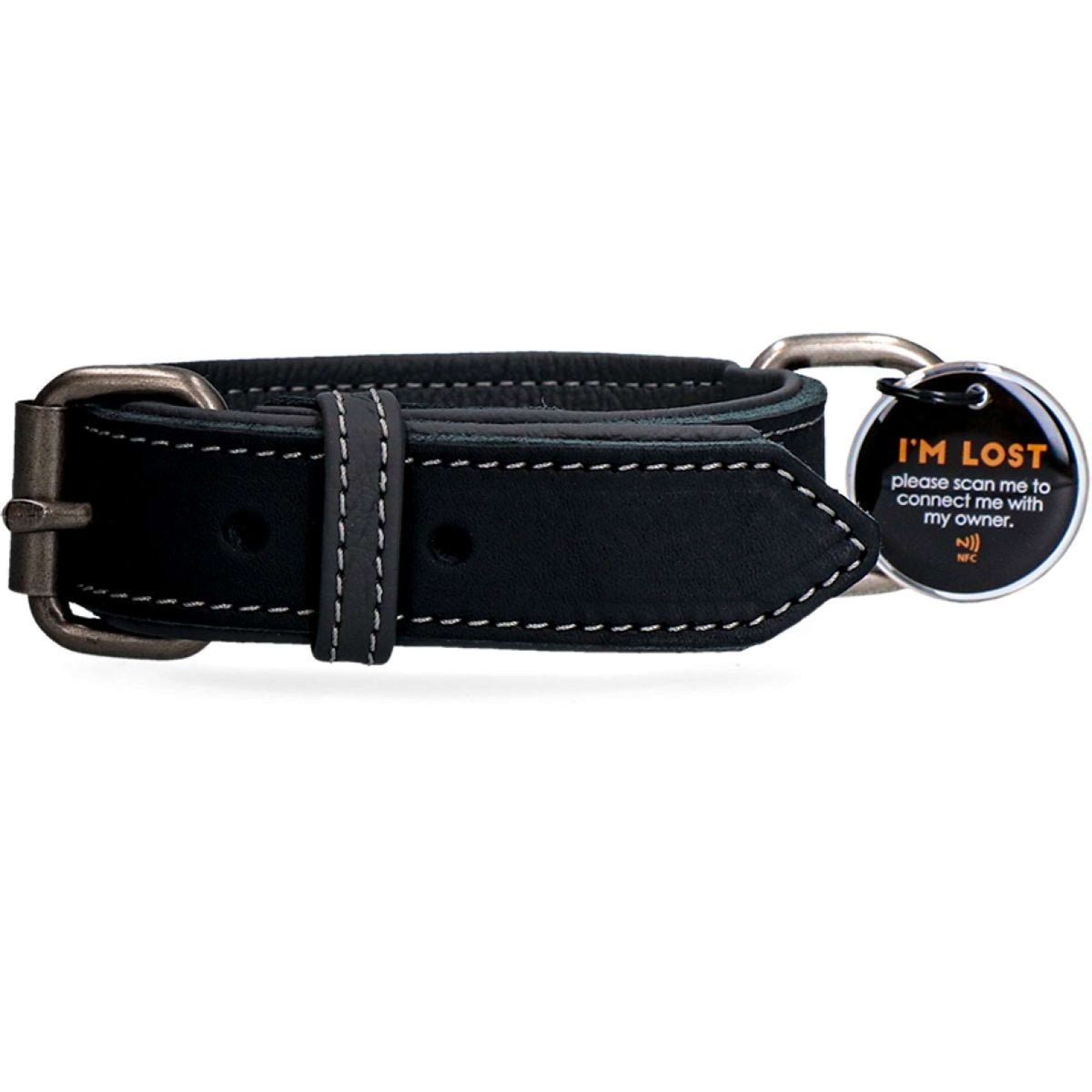 Spotted Pro! Dog Collar Leather Black