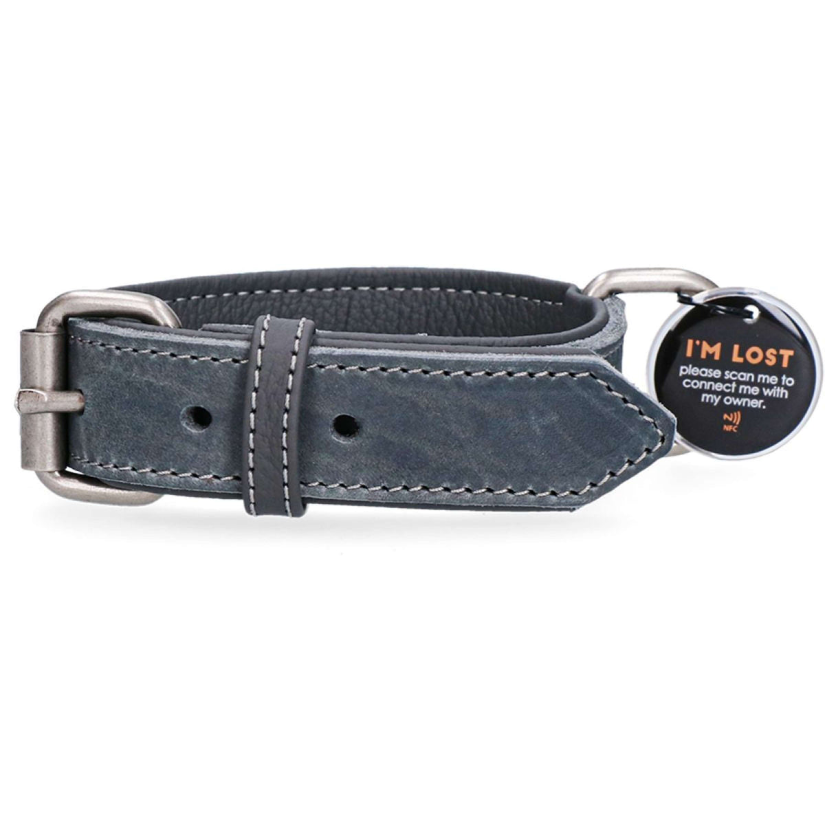 Spotted Pro! Dog Collar Leather Grey