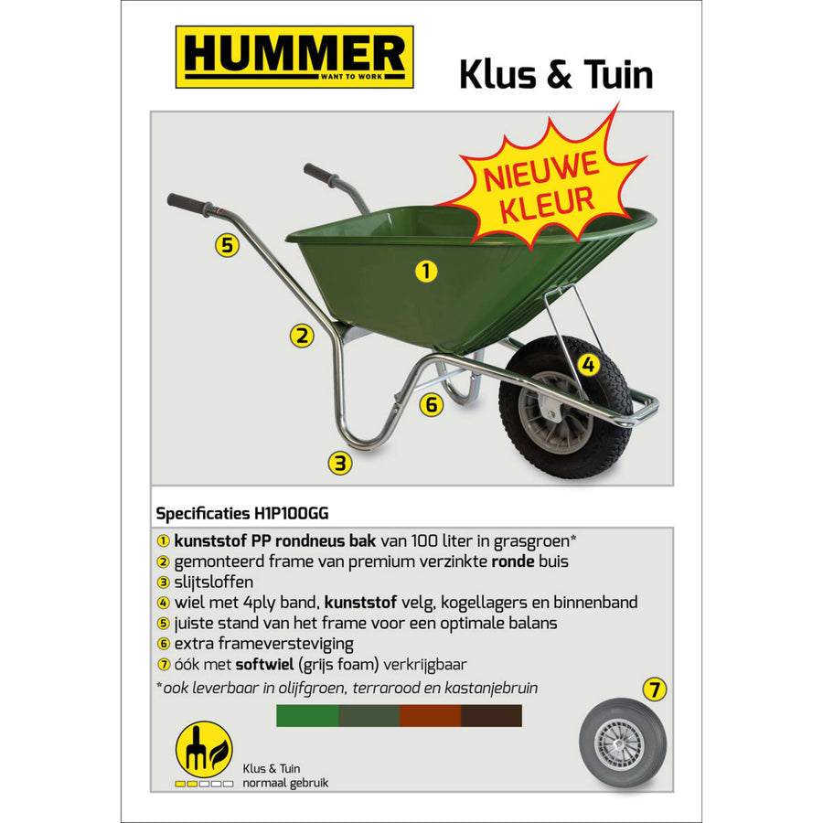Hummer Wheelbarrow Soft Wheel Grasgroen