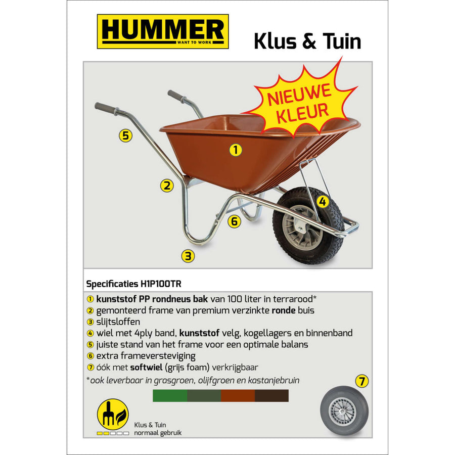 Hummer Wheelbarrow Pneumatic tyre Terra Red