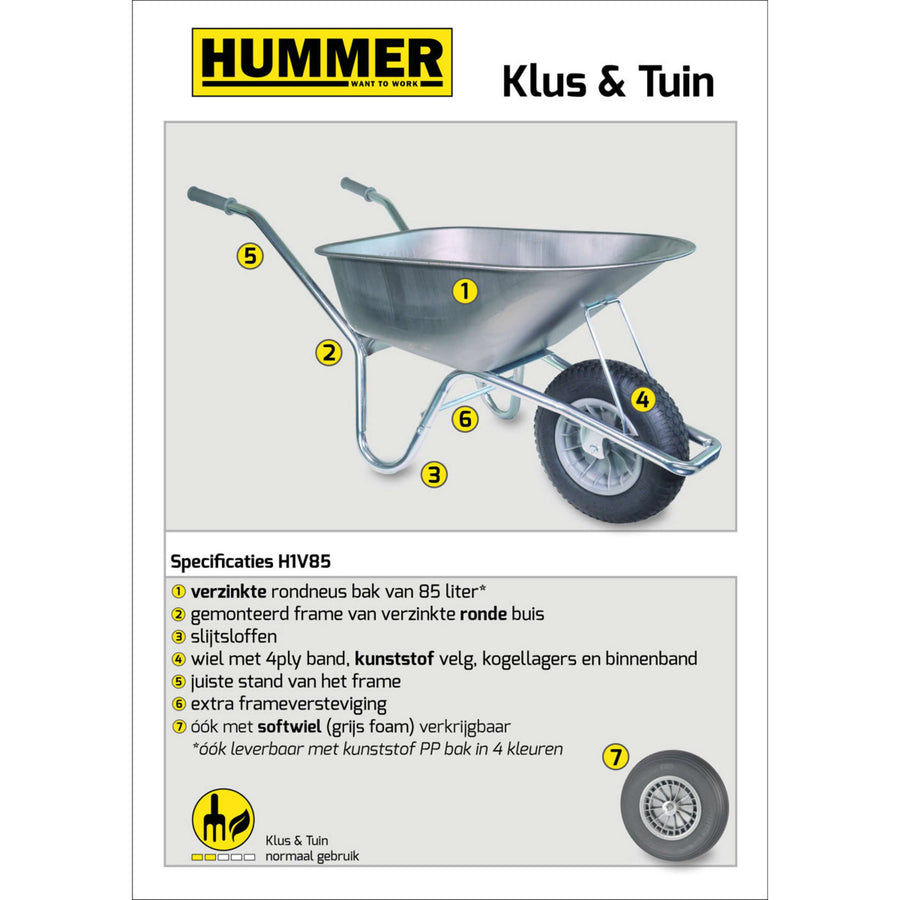 Hummer Wheelbarrow Soft Wheel Galvanised
