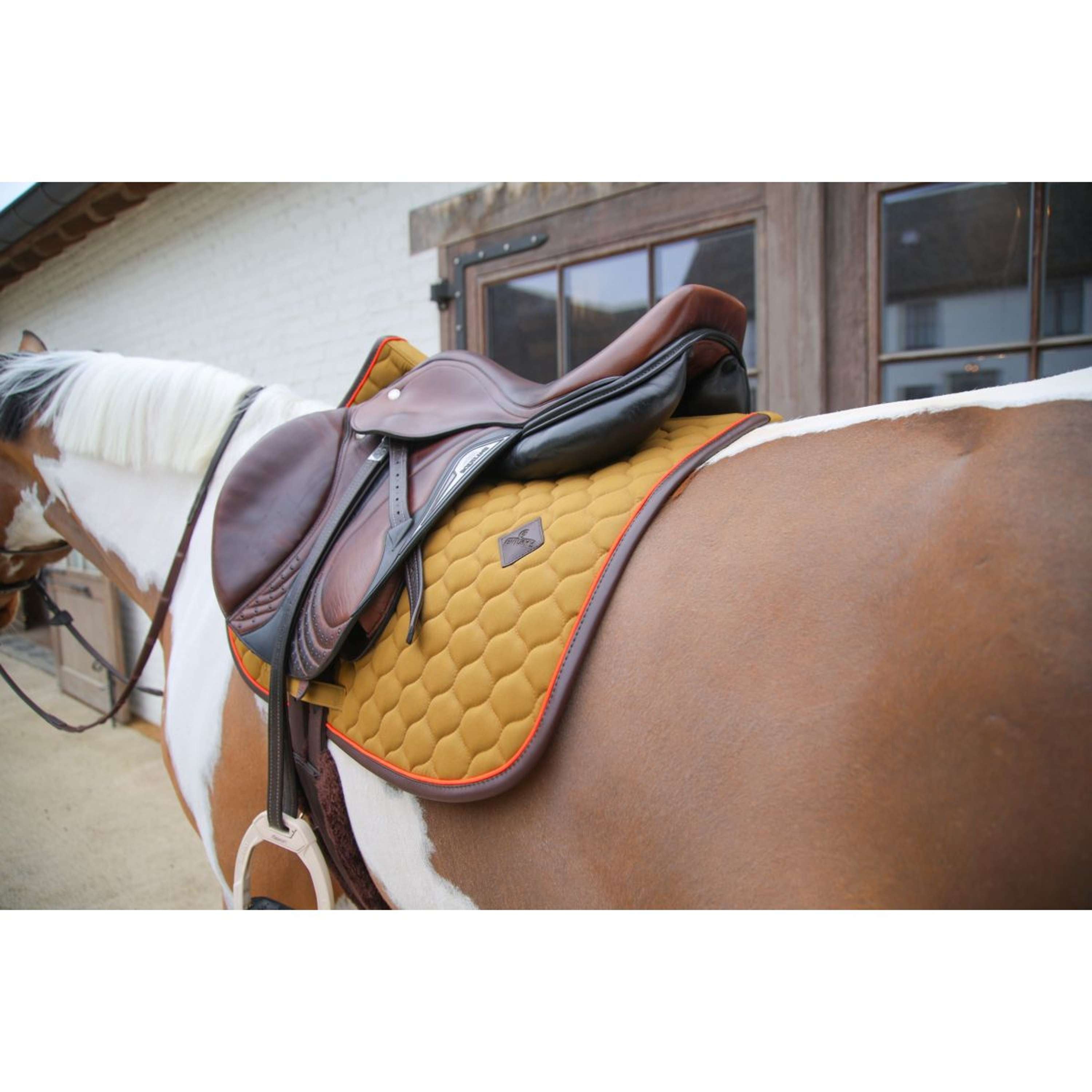 Kentucky Horsewear Saddlepad Onion Quilt Leather Neon Jumping Kaki