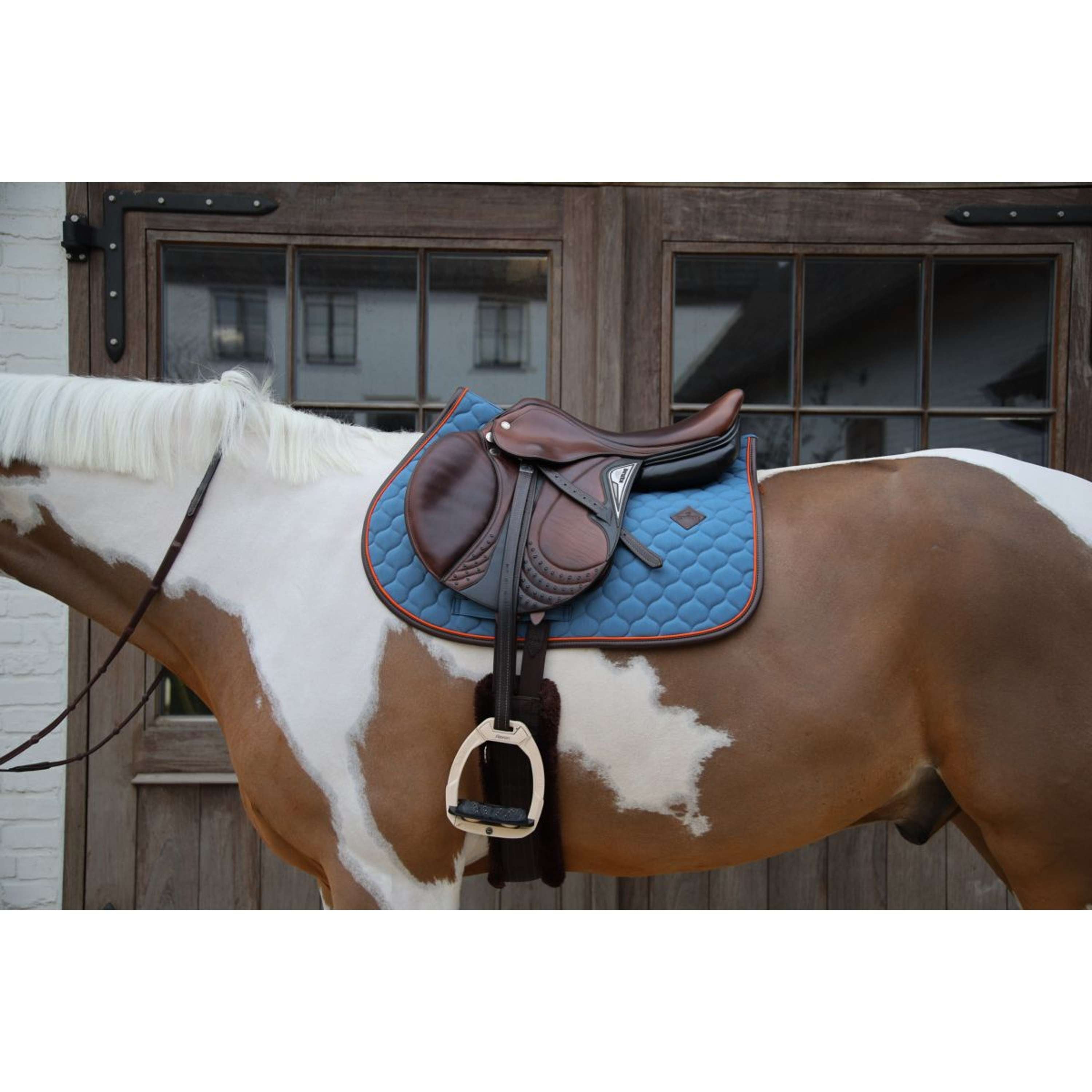 Kentucky Horsewear Saddlepad Onion Quilt Leather Neon Jumping Blue
