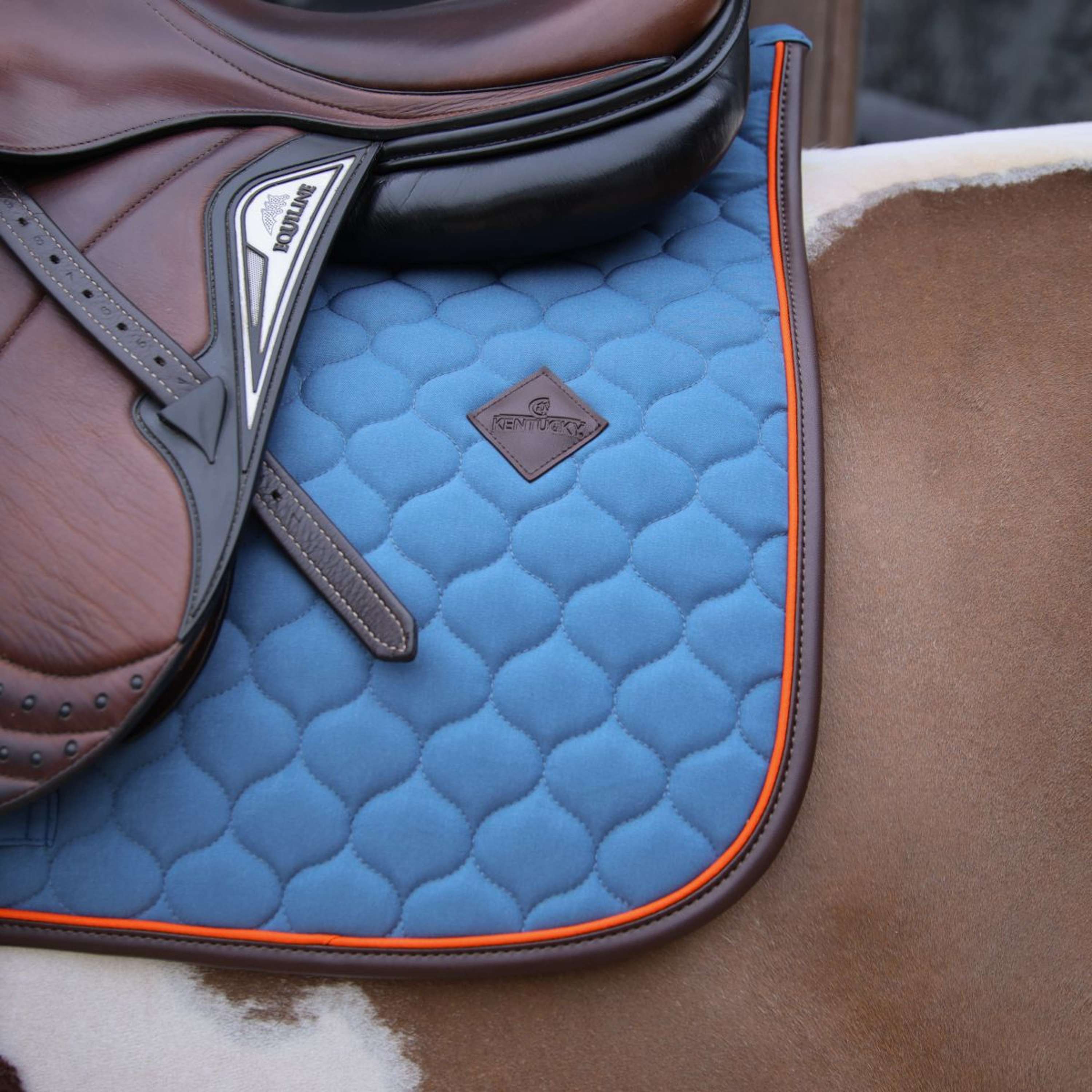 Kentucky Horsewear Saddlepad Onion Quilt Leather Neon Jumping Blue