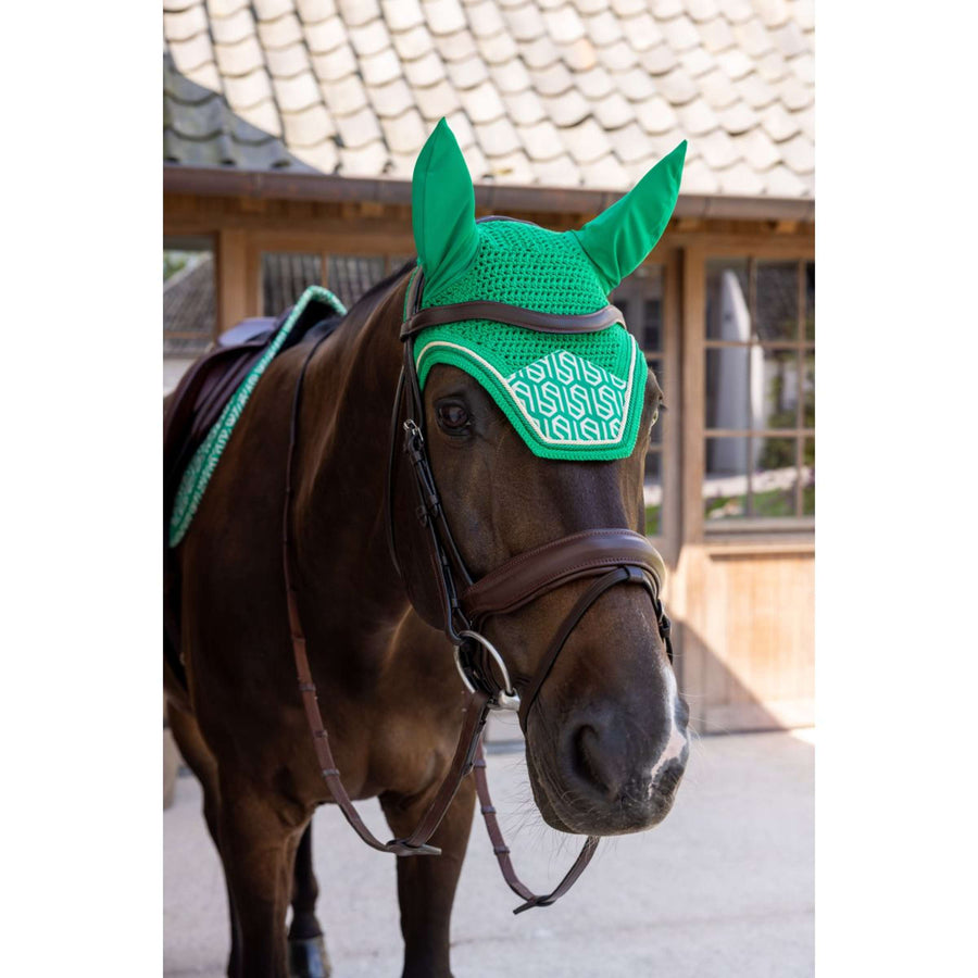 Kentucky Ear Bonnet Wellington Velvet Maze Cipher White/Green