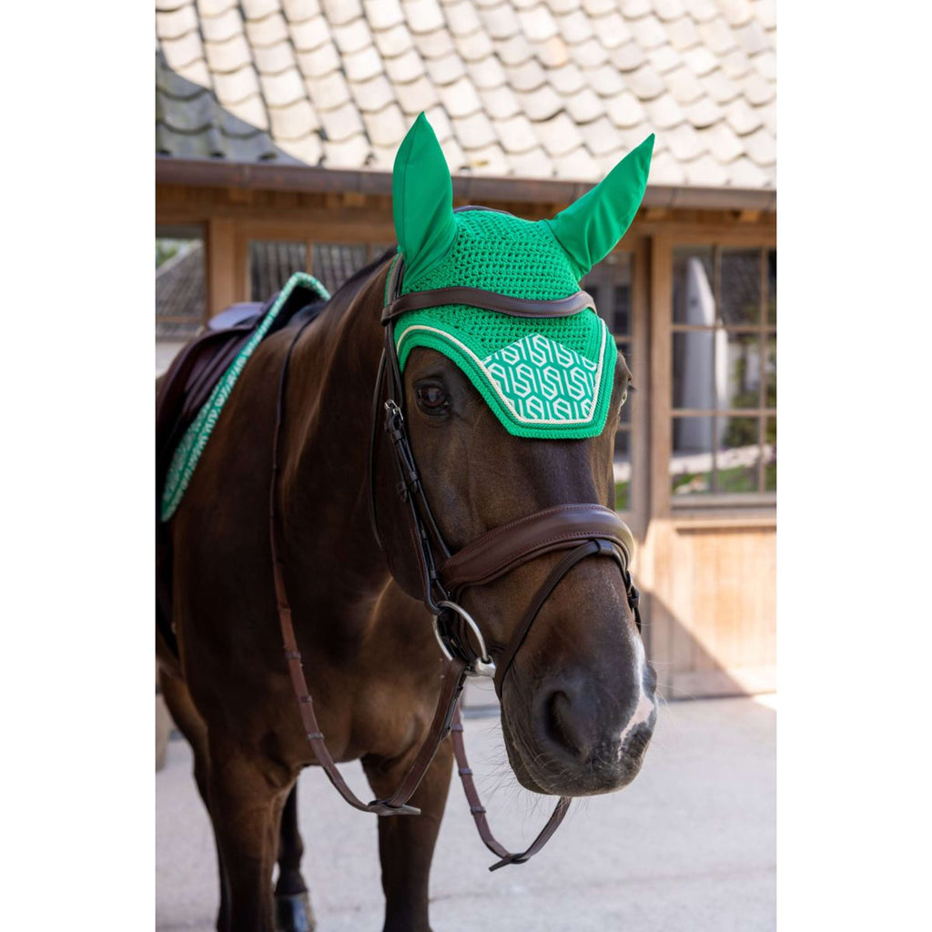 Kentucky Ear Bonnet Wellington Velvet Maze Cipher White/Green