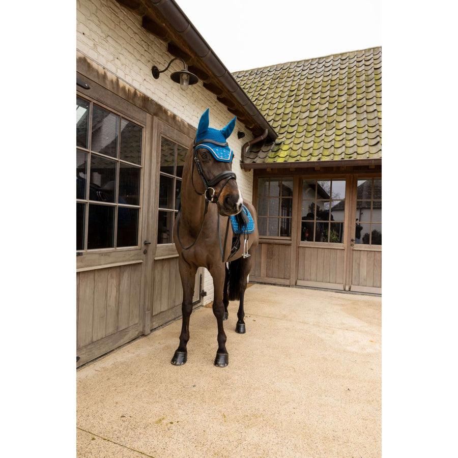 Kentucky Ear Bonnet Wellington Velvet Horse Printing Navy