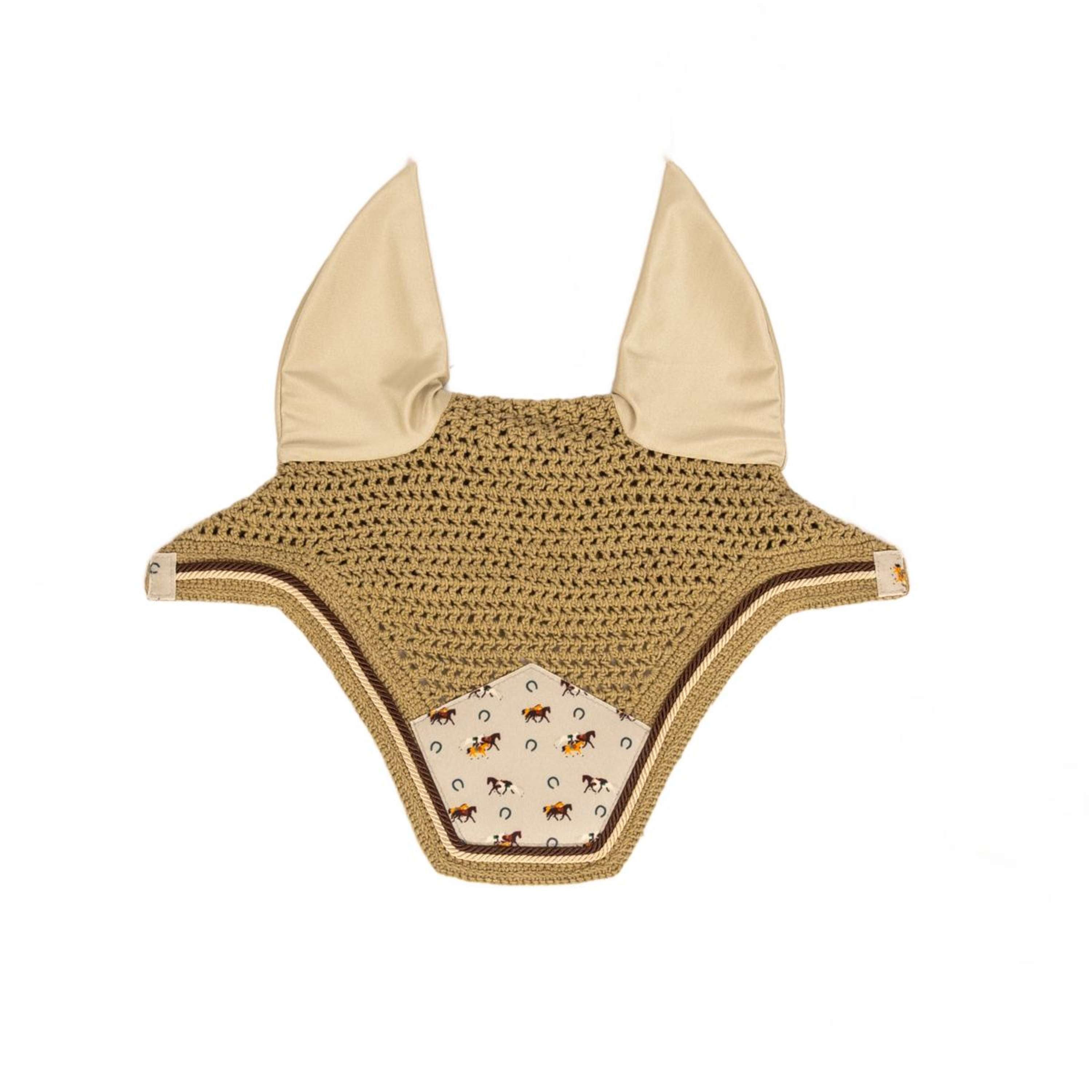 Kentucky Ear Bonnet Wellington Velvet Horse Printing Beige
