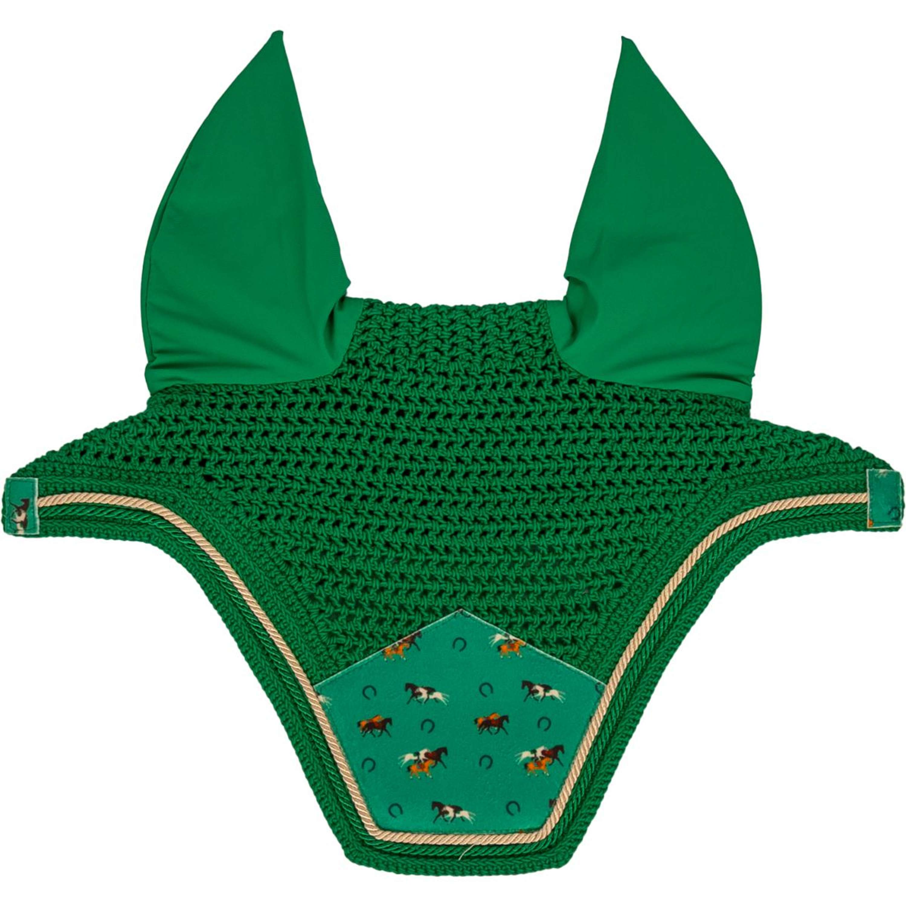 Kentucky Ear Bonnet Wellington Velvet Horse Printing Green