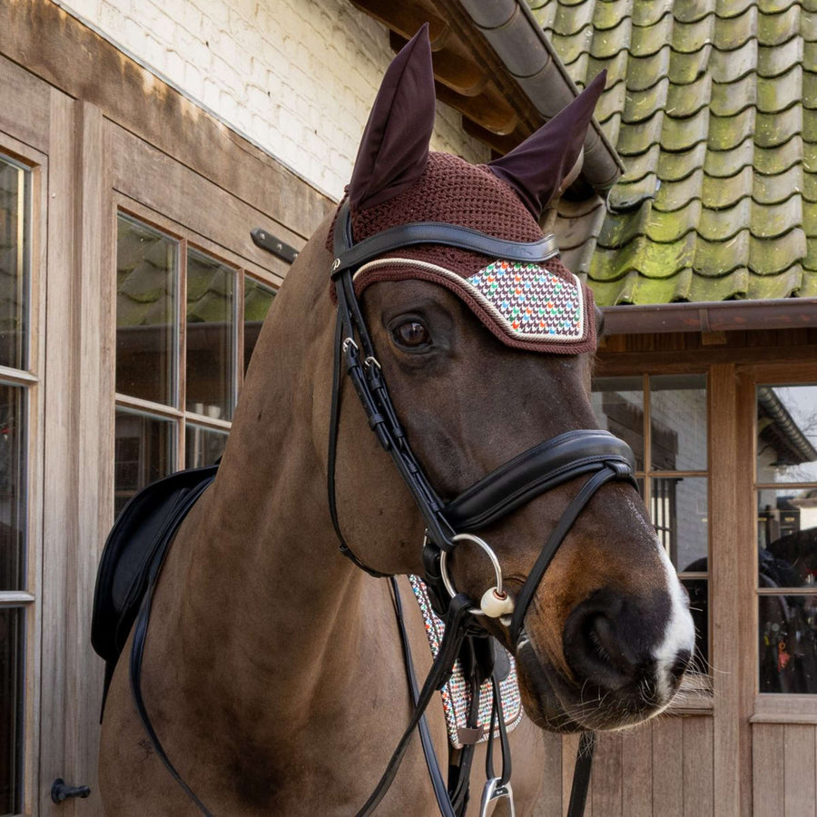 Kentucky Ear Bonnet Wellington Velvet Pied De Poule Brown