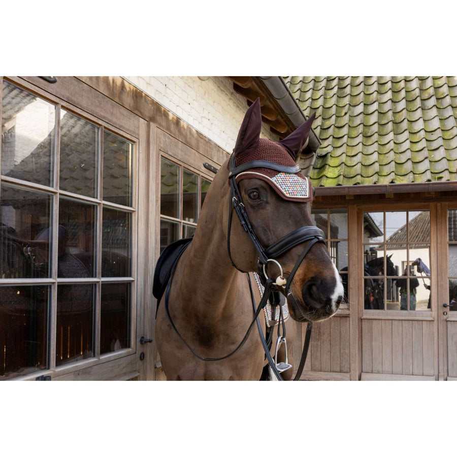 Kentucky Ear Bonnet Wellington Velvet Pied De Poule Brown