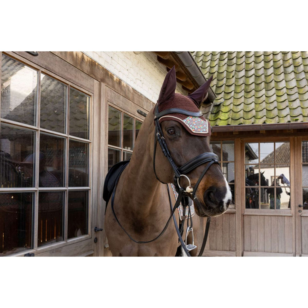 Kentucky Ear Bonnet Wellington Velvet Pied De Poule Brown
