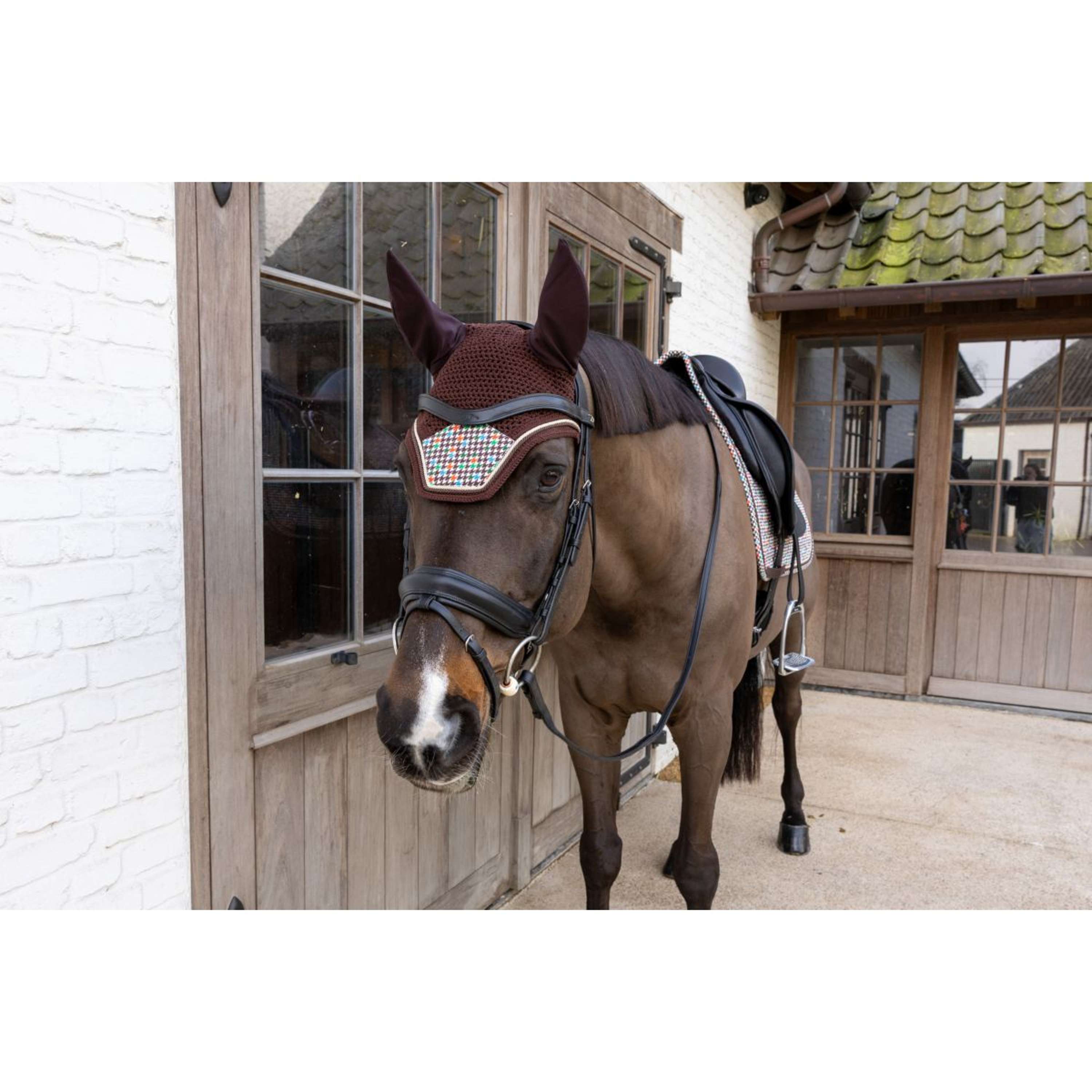 Kentucky Ear Bonnet Wellington Velvet Pied De Poule Brown