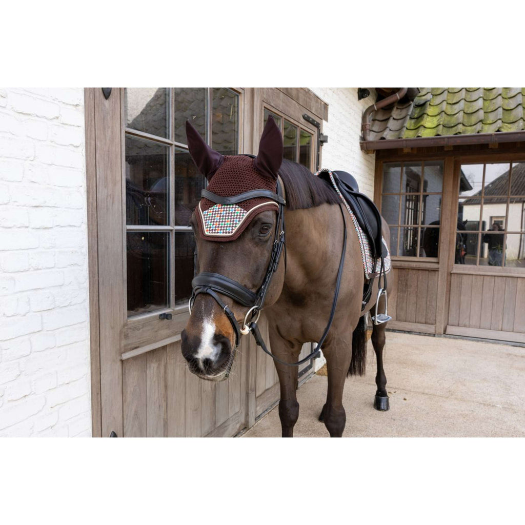 Kentucky Ear Bonnet Wellington Velvet Pied De Poule Brown