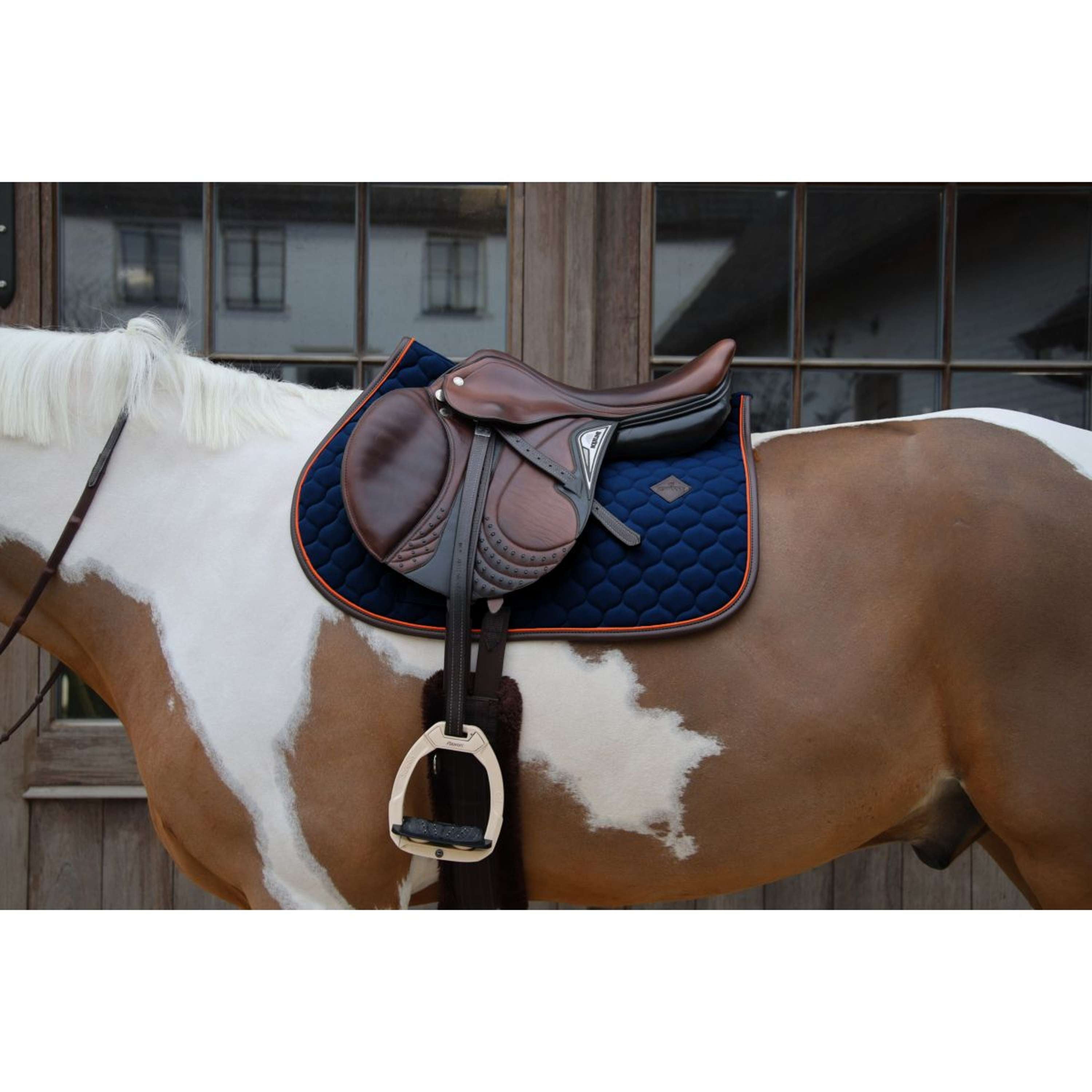 Kentucky Horsewear Saddlepad Onion Quilt Leather Neon Jumping Navy