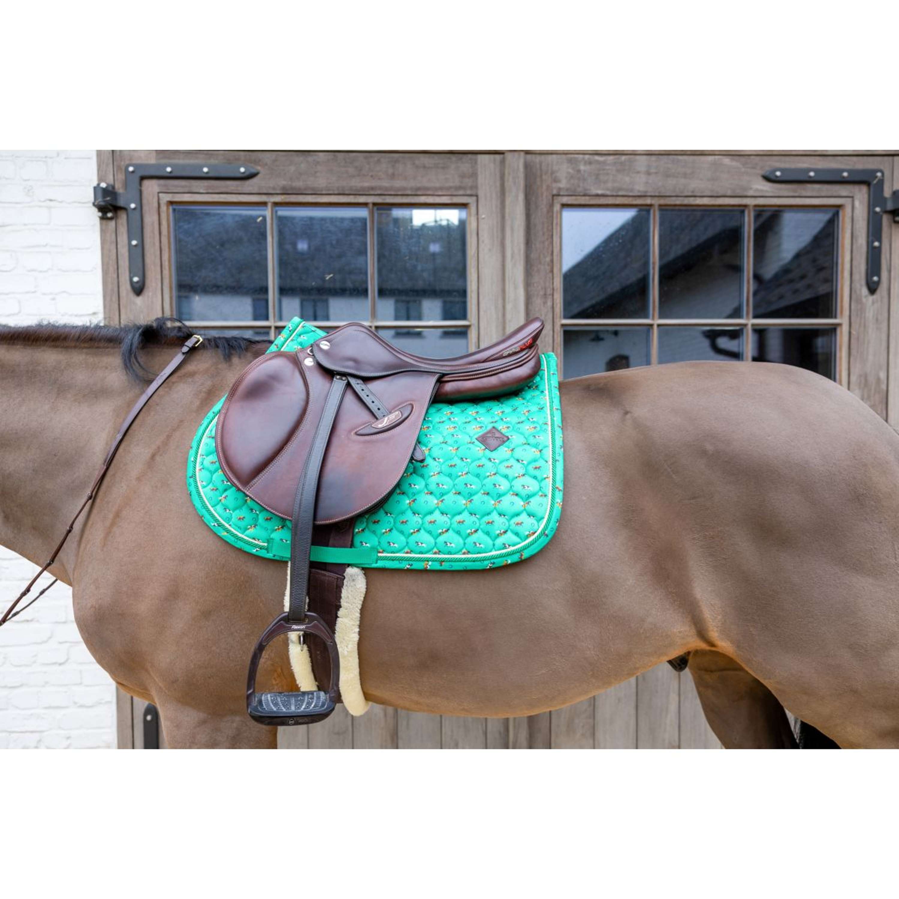 Kentucky Saddlepad Velvet Horse Printing Jumping Green
