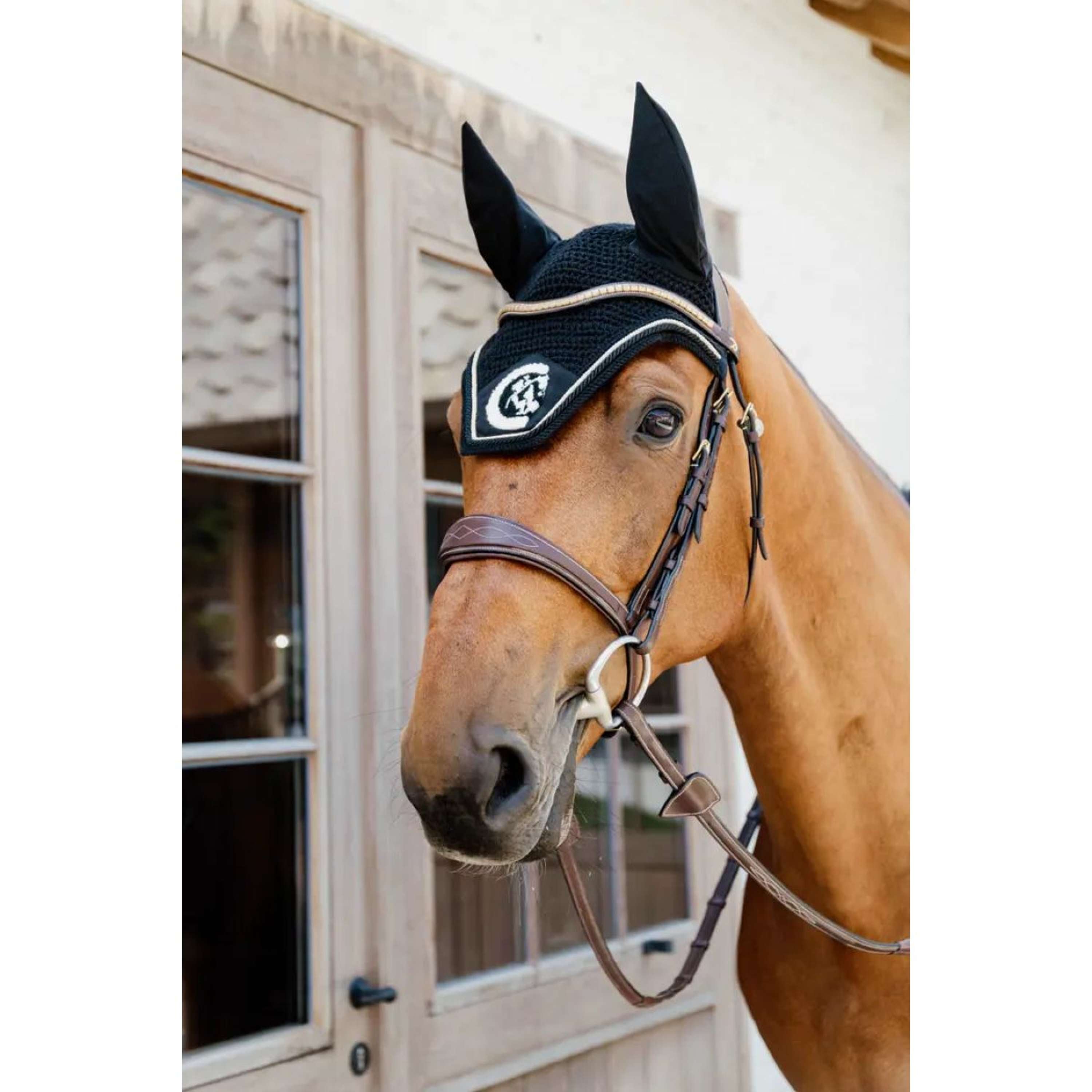 Kentucky Horsewear Ear Bonnet Wellington 3D Logo Black