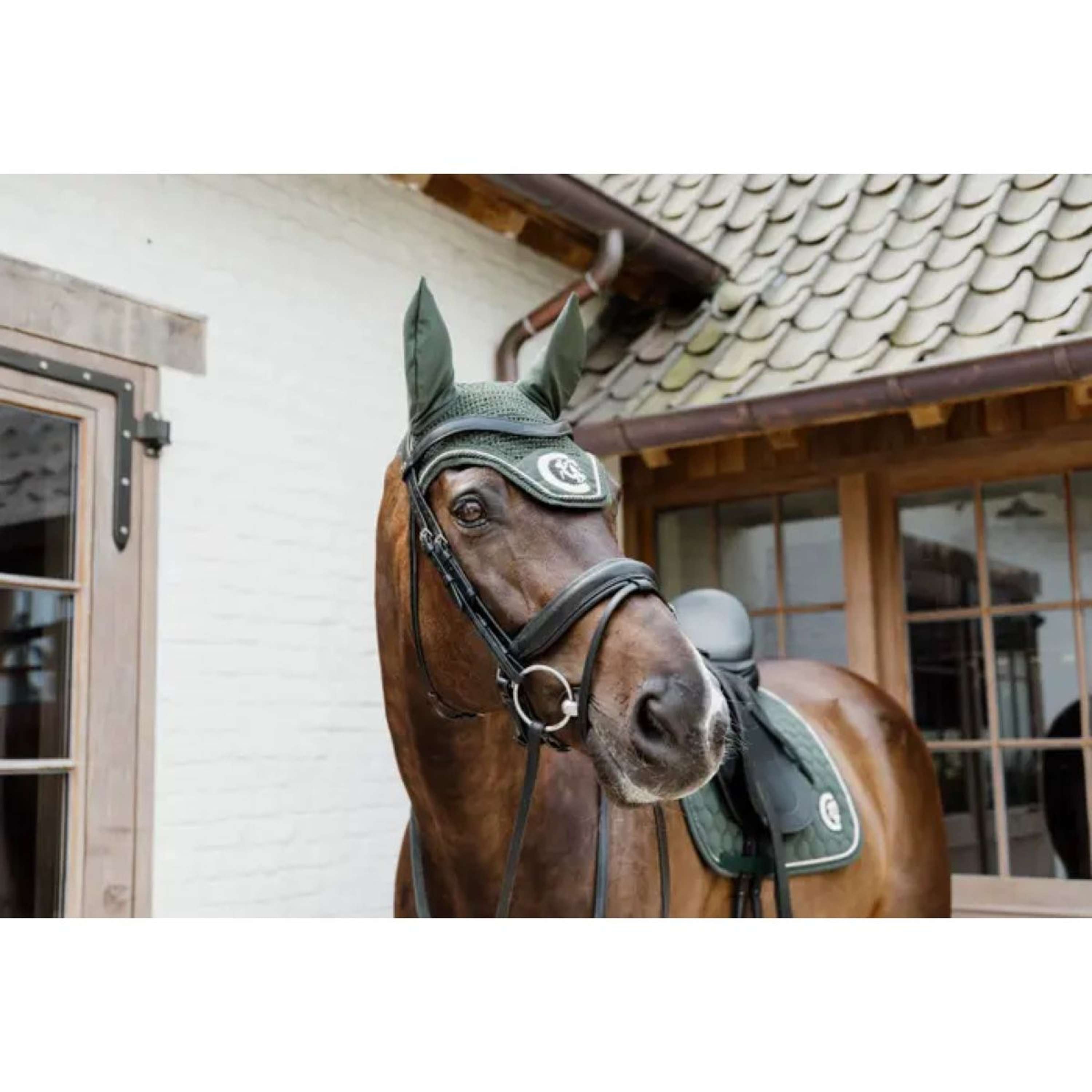 Kentucky Horsewear Ear Bonnet Wellington 3D Logo Pine Green