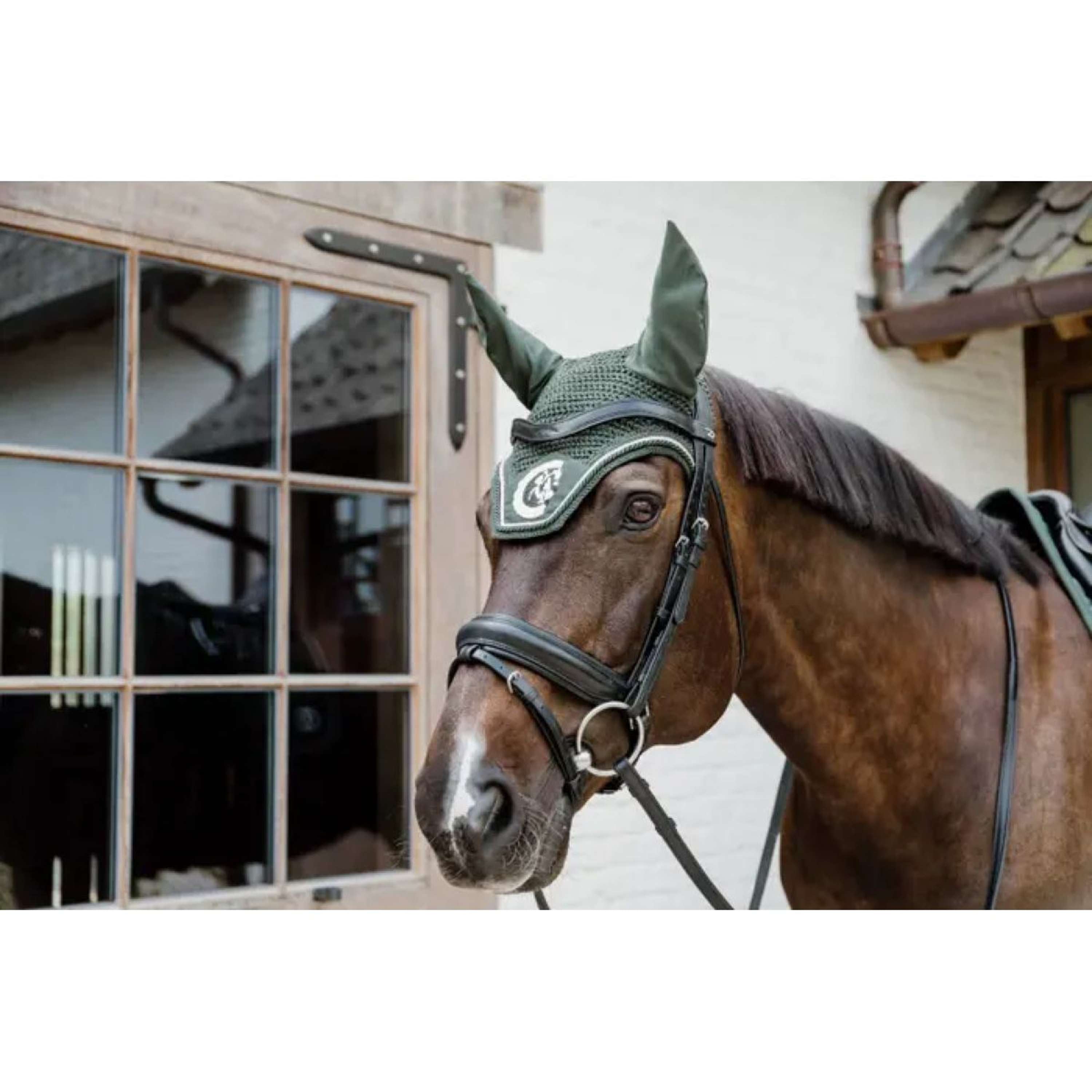 Kentucky Horsewear Ear Bonnet Wellington 3D Logo Pine Green