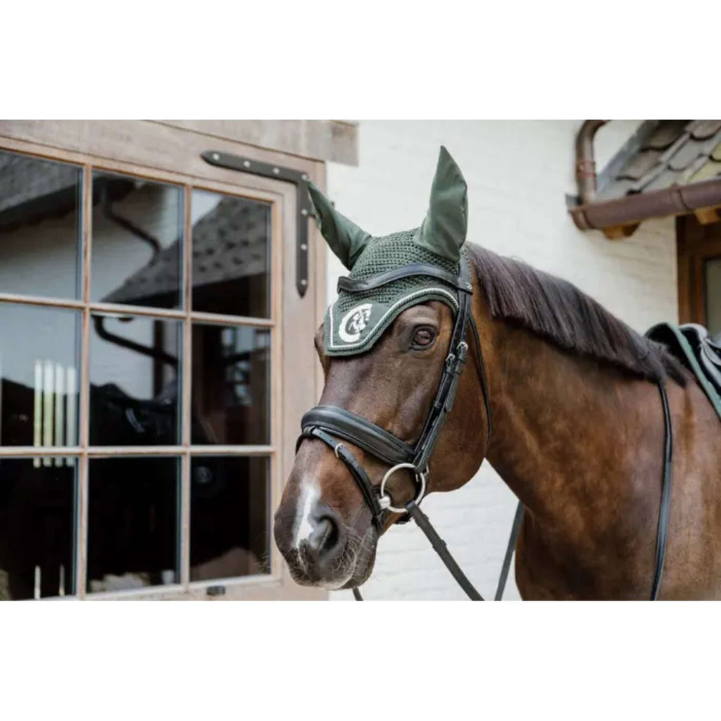Kentucky Horsewear Ear Bonnet Wellington 3D Logo Pine Green