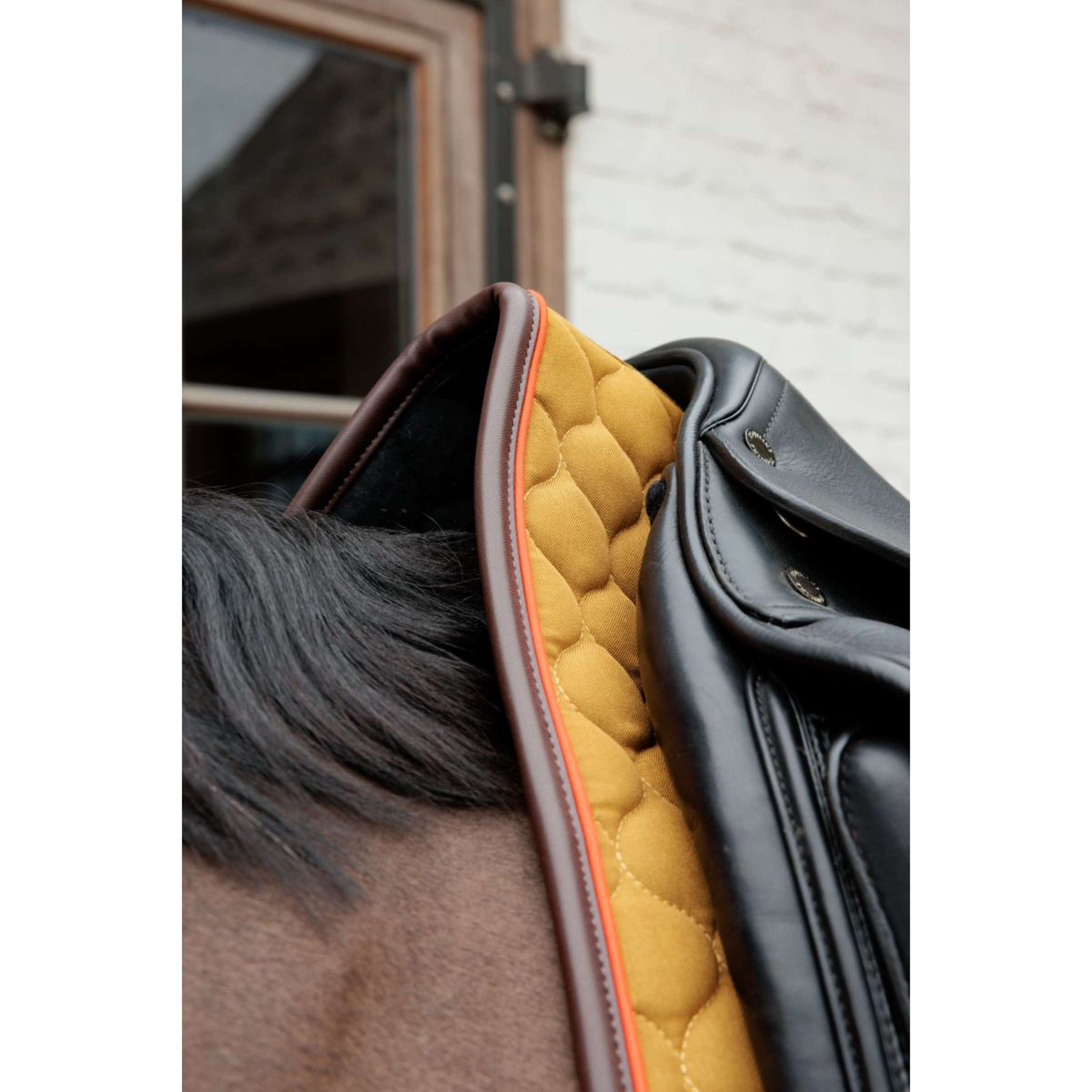 Kentucky Horsewear Saddlepad Onion Quilt Leather Neon Dressage Kaki