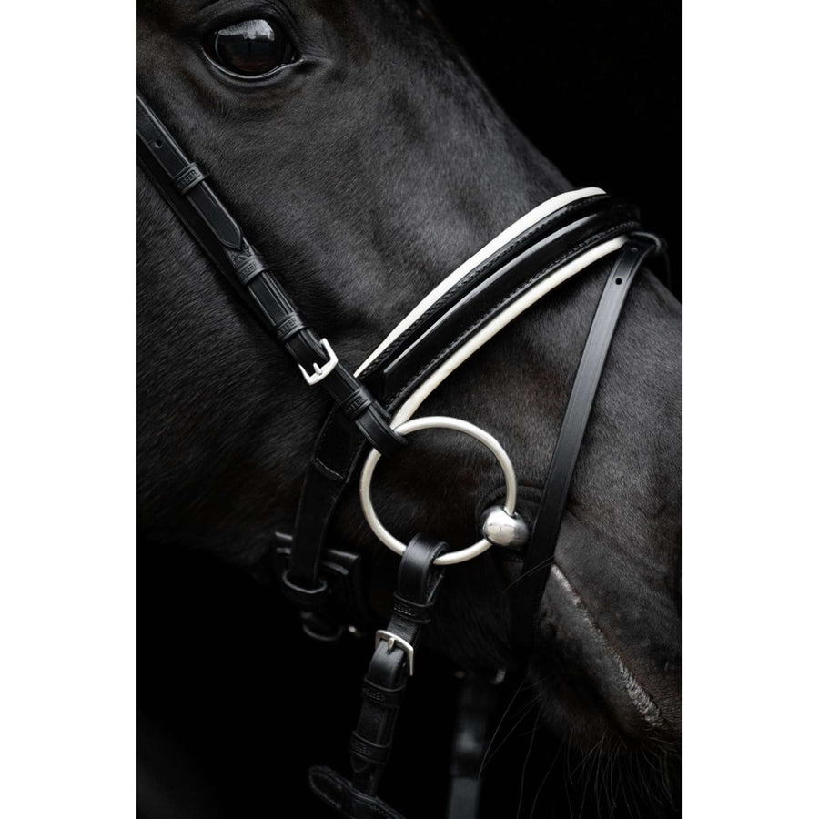 Kieffer Snaffle Bridle Comfort Paris English Noseband with Flash strap, Black Lined, Lak, 35mm Black/White