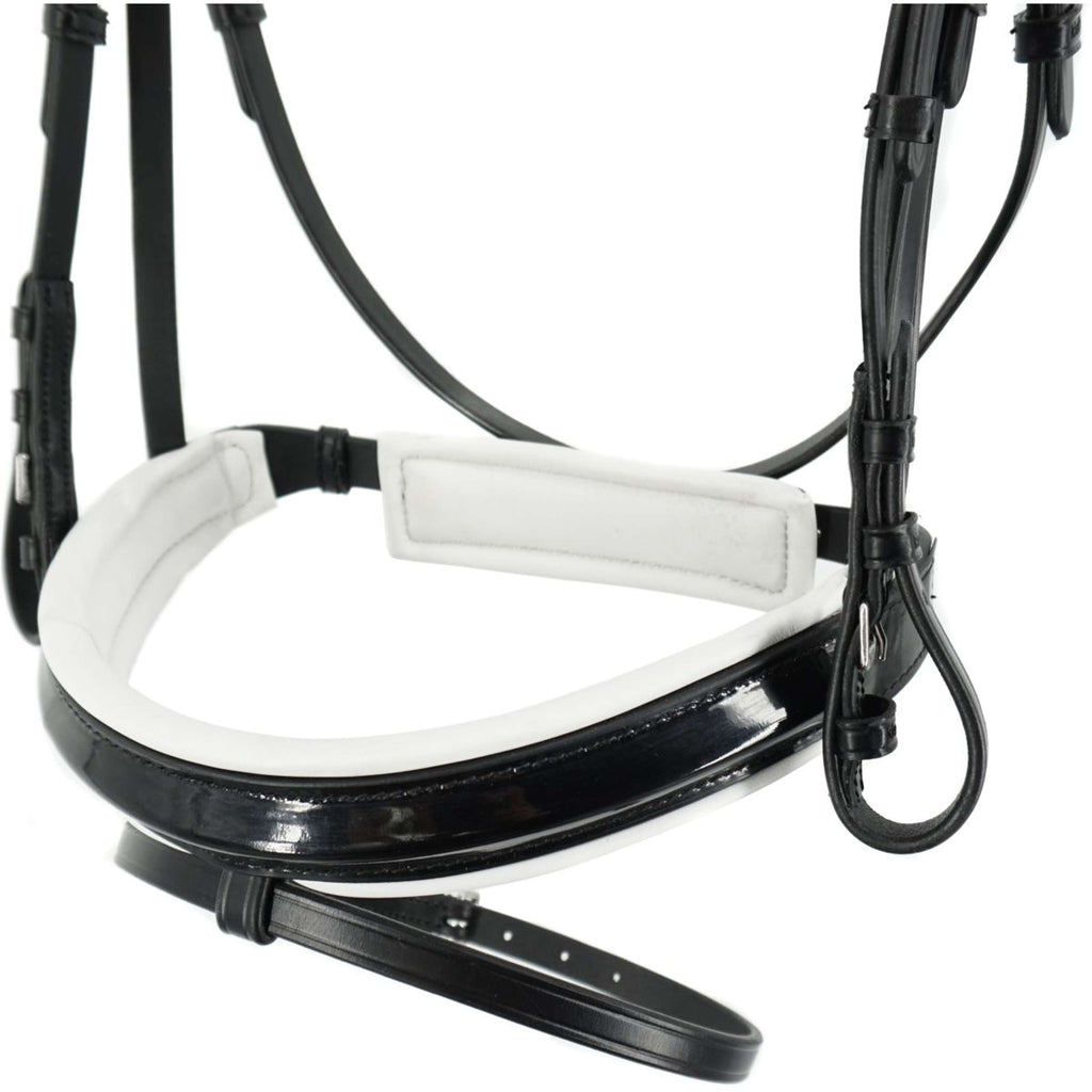 Kieffer Snaffle Bridle Comfort Paris English Noseband with Flash strap, Black Lined, Lak, 35mm Black/White