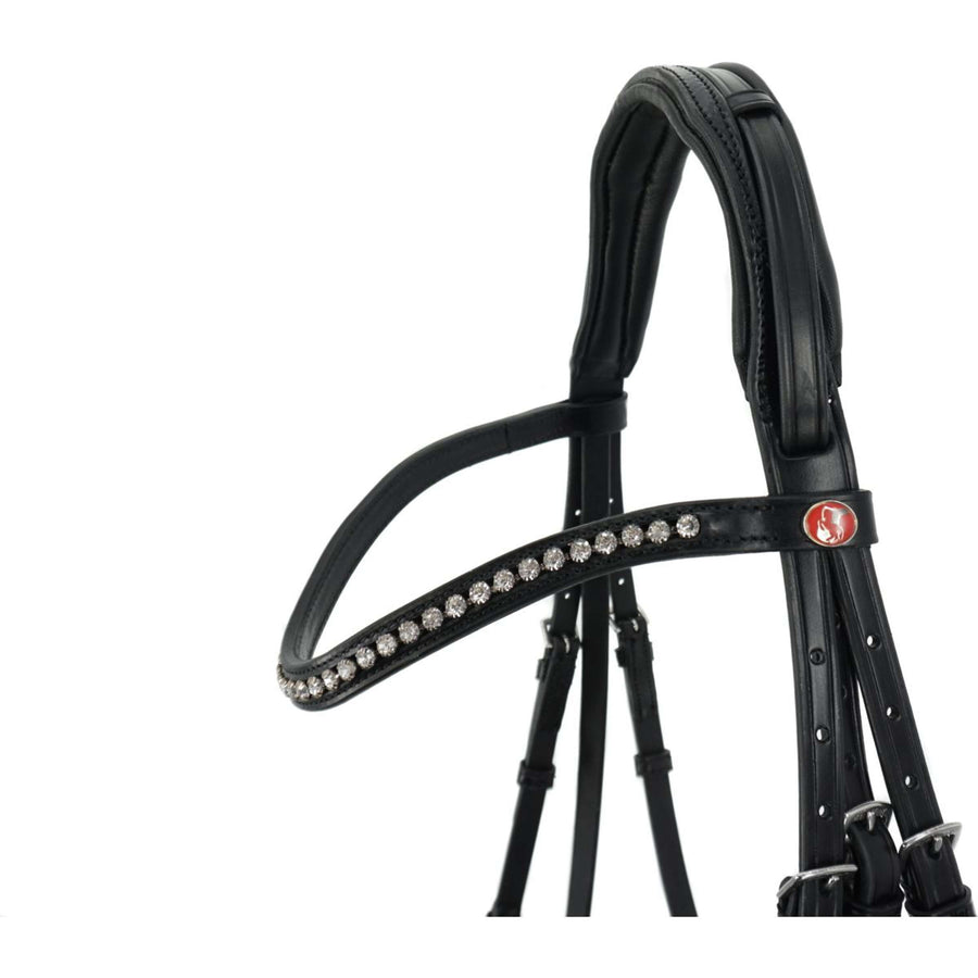 Kieffer Snaffle Bridle Comfort Paris English Noseband with Flash strap, Black Lined, Lak, 35mm Black/White
