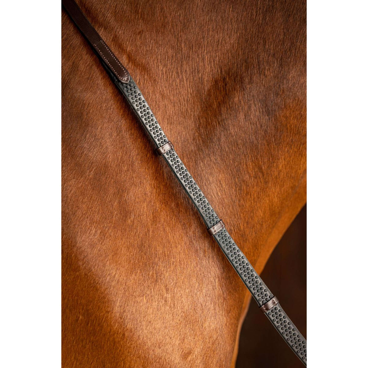 LeMieux Reins Arika Soft Rubber with Stopper Havana/Brass