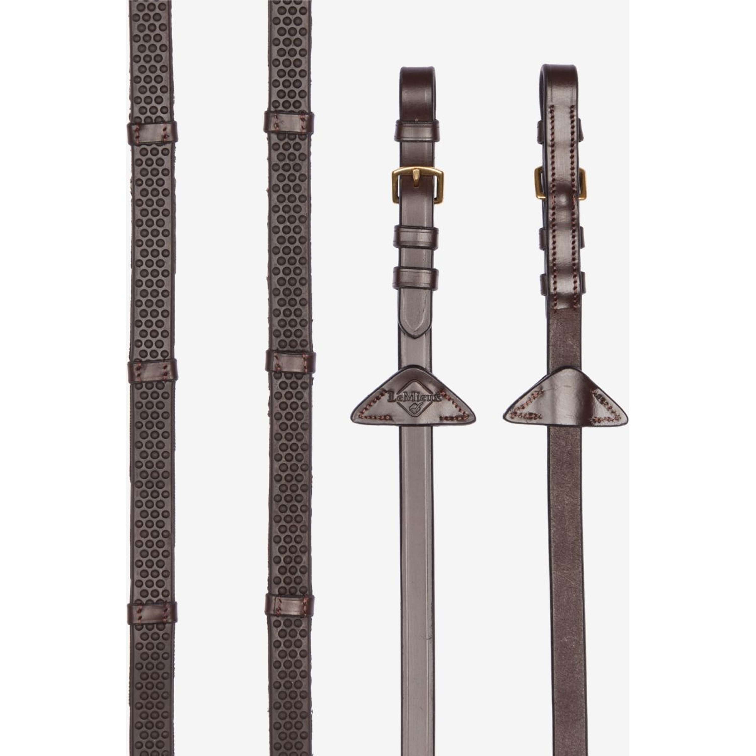 LeMieux Reins Soft Rubber with Stoppers Havana/Brass