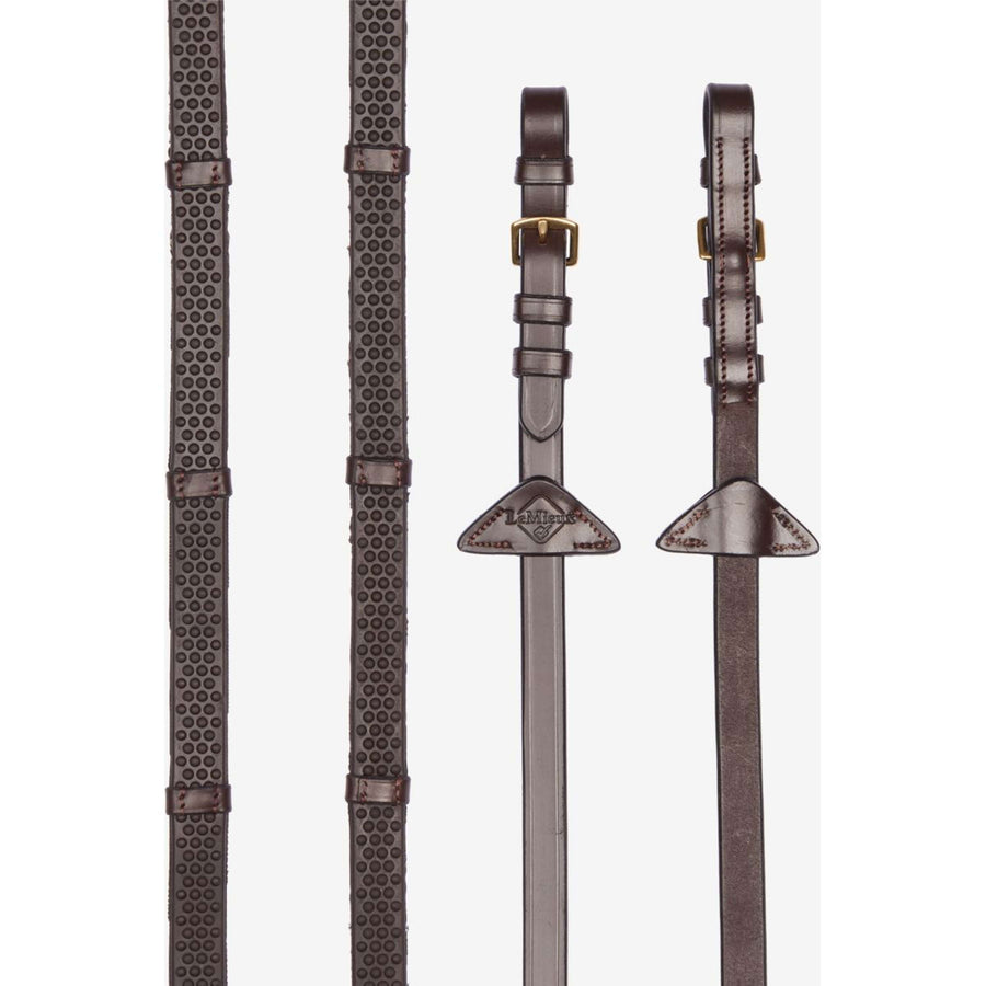 LeMieux Reins Soft Rubber with Stoppers Havana/Brass