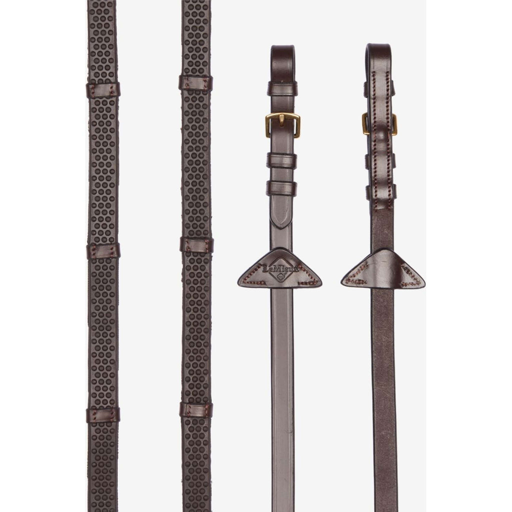 LeMieux Reins Soft Rubber with Stoppers Havana/Brass