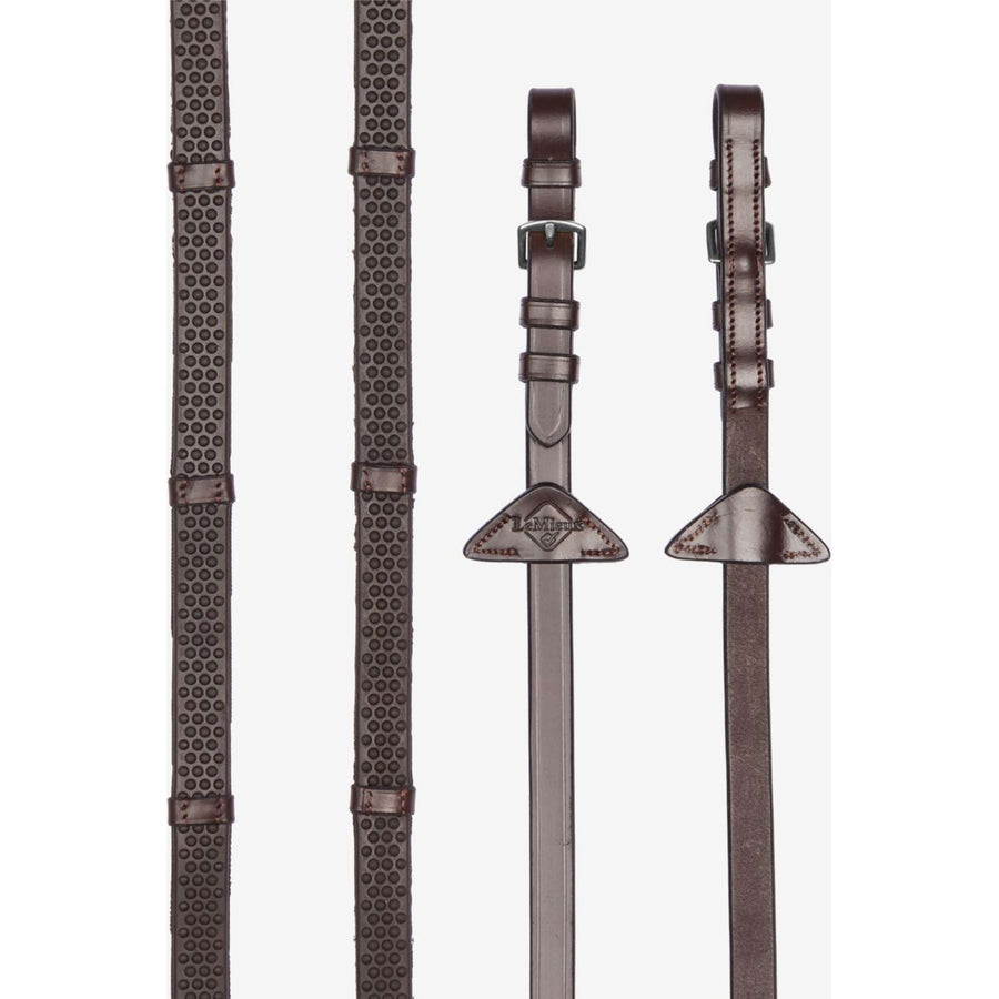 LeMieux Reins Soft Rubber with Stoppers Havana/Silver