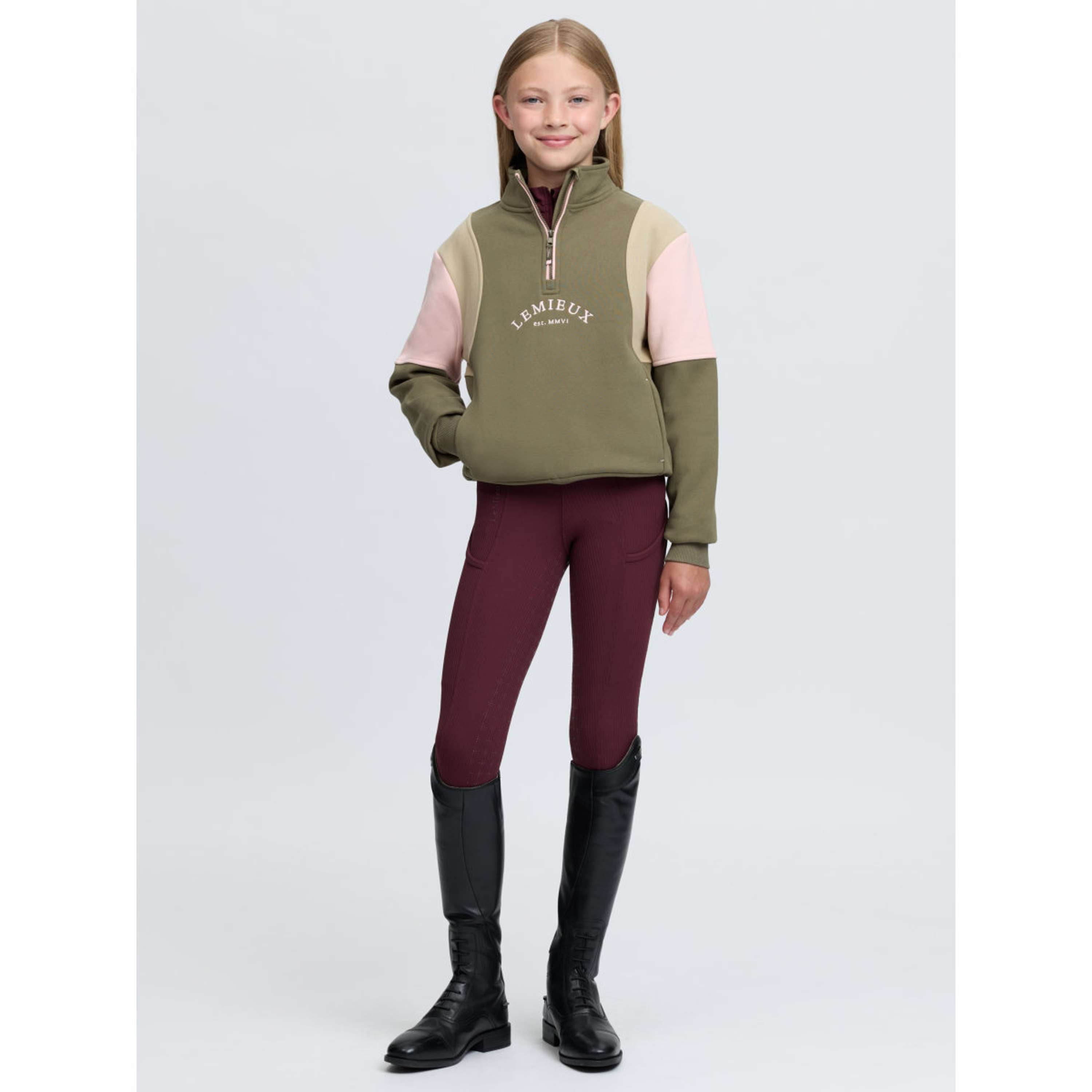 LeMieux Sweater Viola Quarter Zip Kids Willow Green