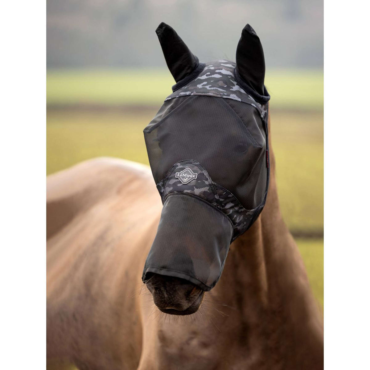 LeMieux Fly Mask Full Visor-Tek Camo Brown