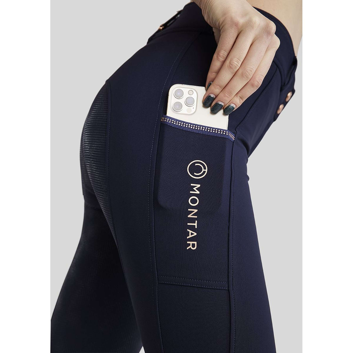 Montar Breeches MoMaddie Rosegold Crystals Full Grip Dark Navy