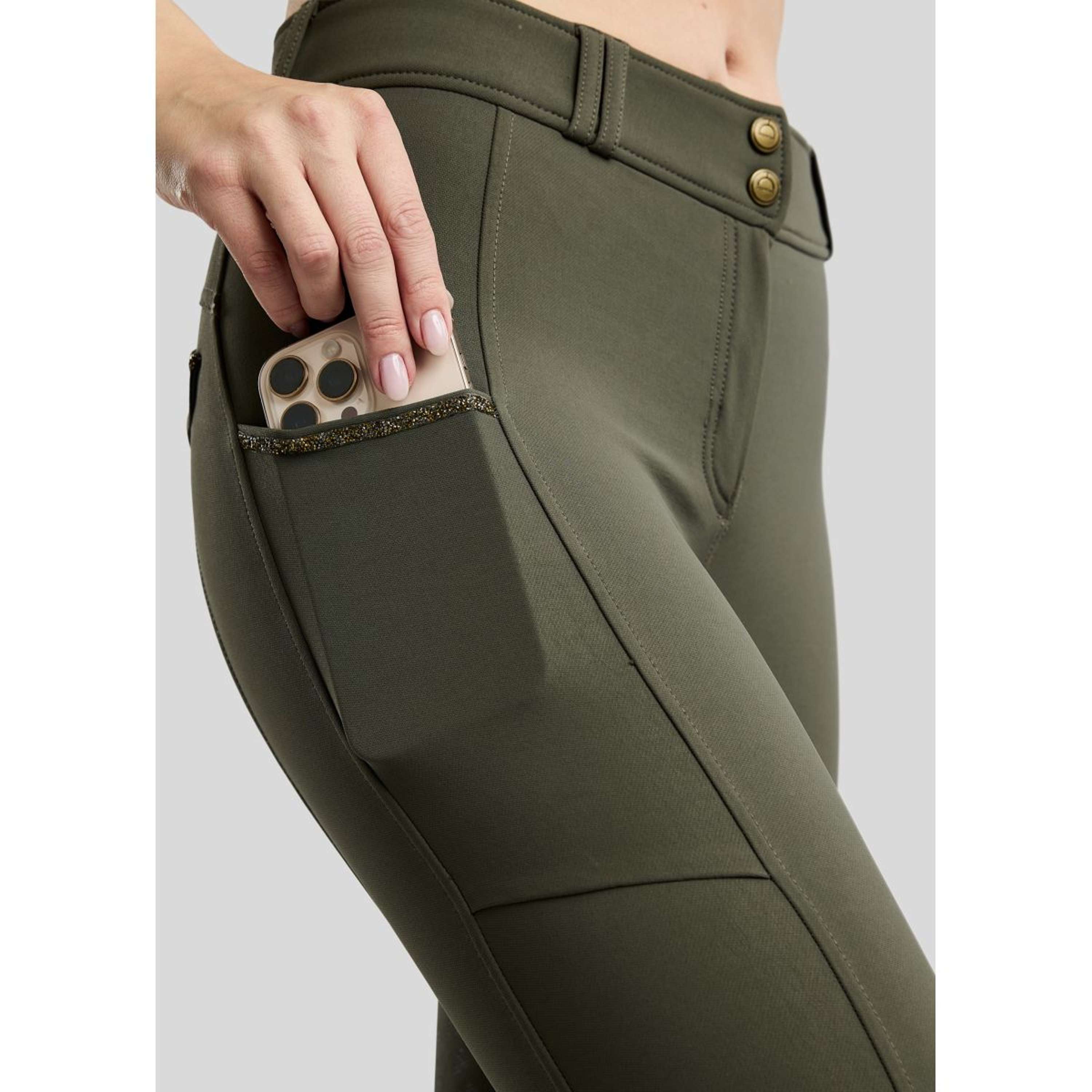 Montar Breeches MoVeronica Golden Quartz Full Grip Forest Green