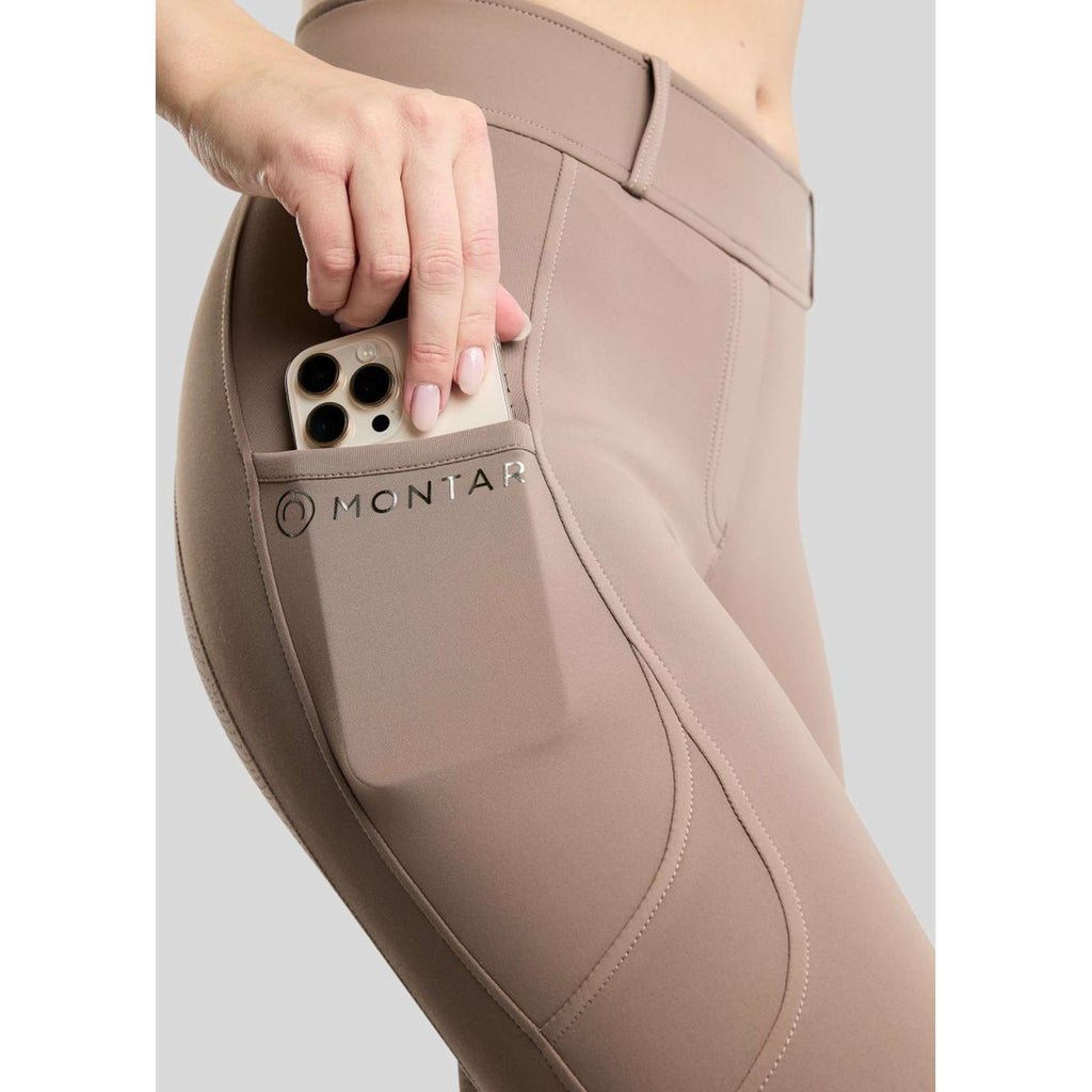 Montar Thermo Riding Leggings MoAddie Hybrid Gun Metal Logo Full Grip Nougat Brown