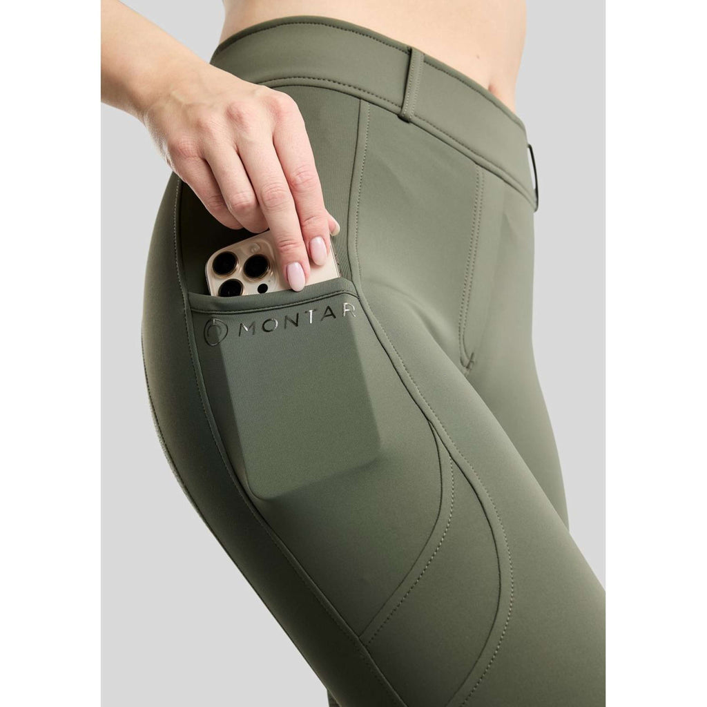 Montar Thermo Riding Leggings MoAddie Hybrid Gun Metal Logo Full Grip Forest Green