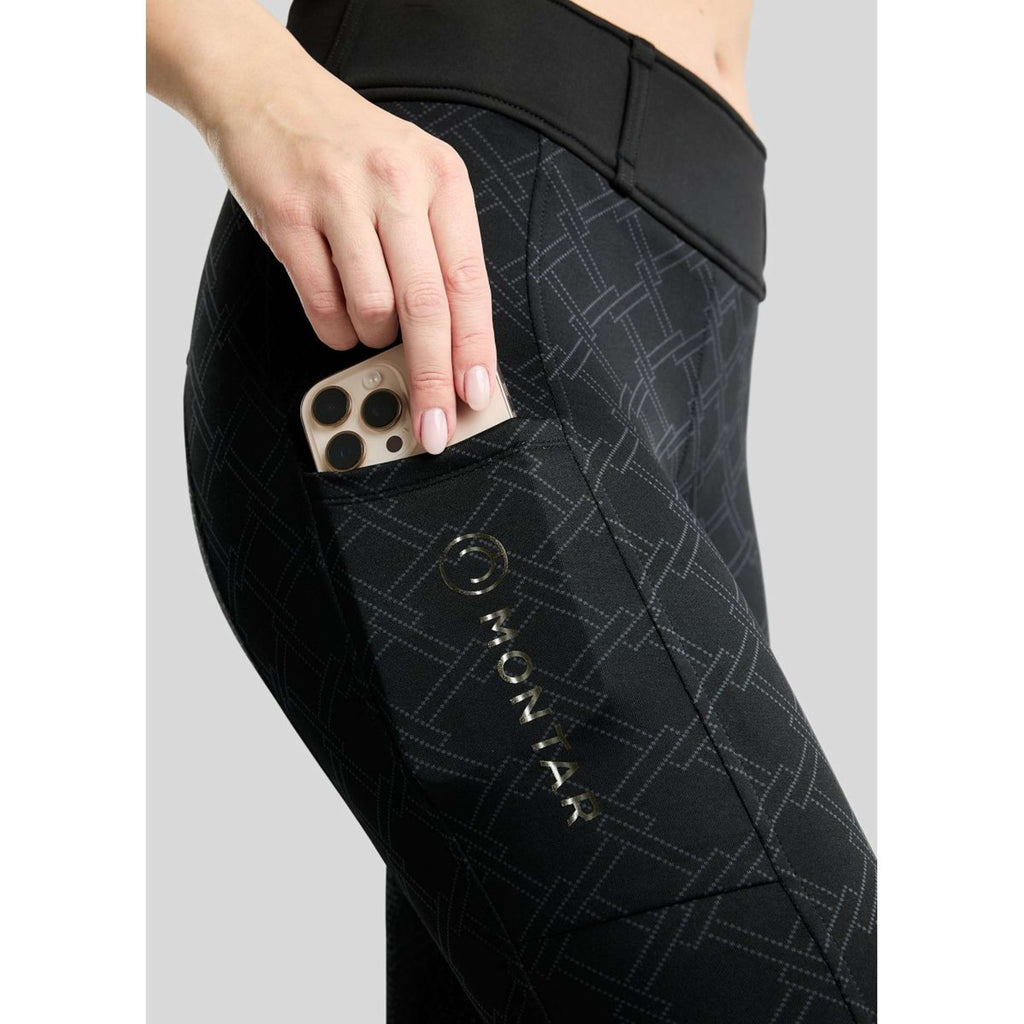 Montar Thermo Riding Leggings MoLeia Lumber Check All Over Printed Full Grip Black