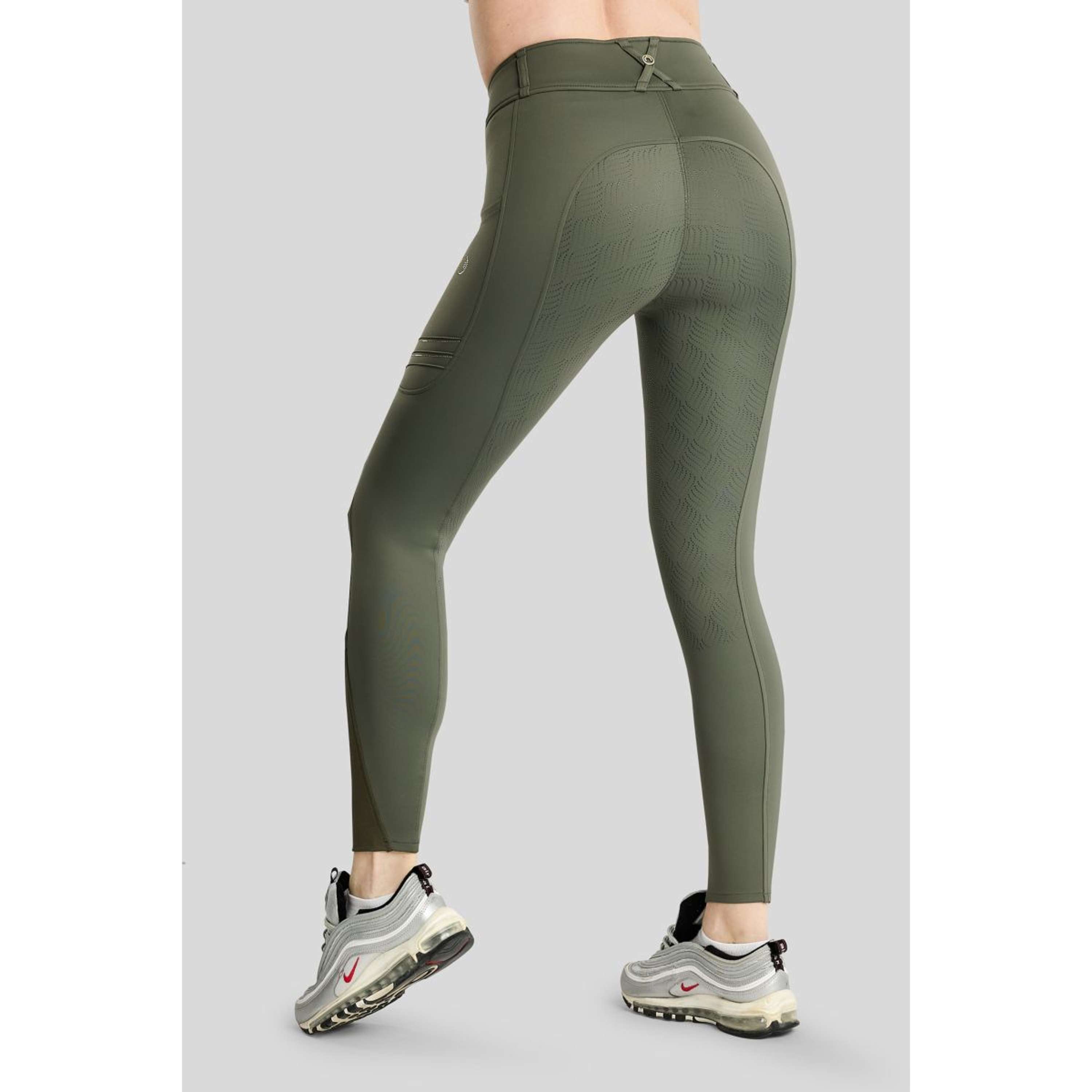 Montar Riding Legging MoWilma Hybrid Pintucks Golden Quartz Crystals Full Grip Forest Green