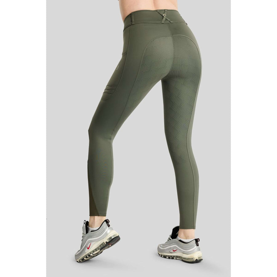 Montar Riding Legging MoWilma Hybrid Pintucks Golden Quartz Crystals Full Grip Forest Green