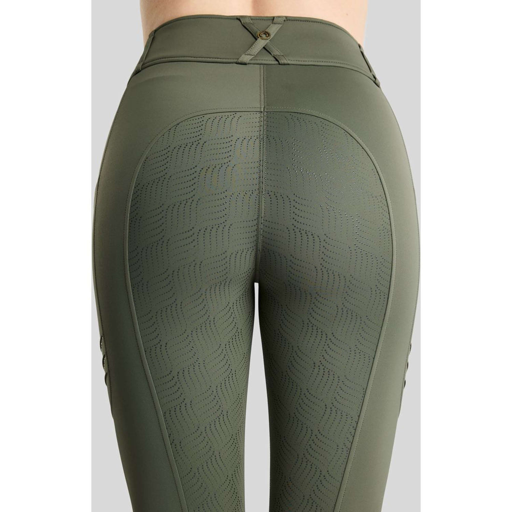 Montar Riding Legging MoWilma Hybrid Pintucks Golden Quartz Crystals Full Grip Forest Green