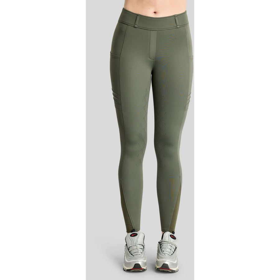 Montar Riding Legging MoWilma Hybrid Pintucks Golden Quartz Crystals Full Grip Forest Green