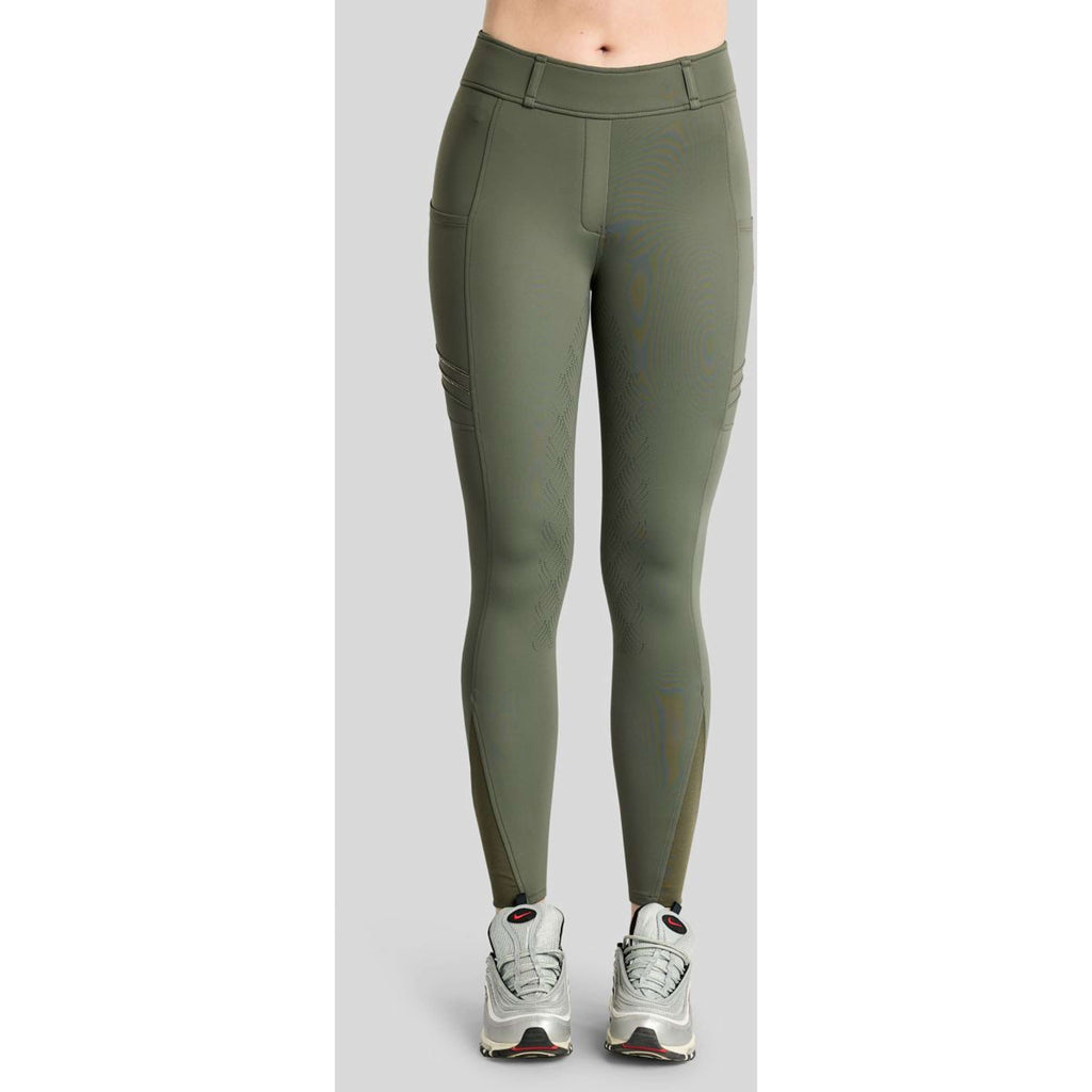 Montar Riding Legging MoWilma Hybrid Pintucks Golden Quartz Crystals Full Grip Forest Green