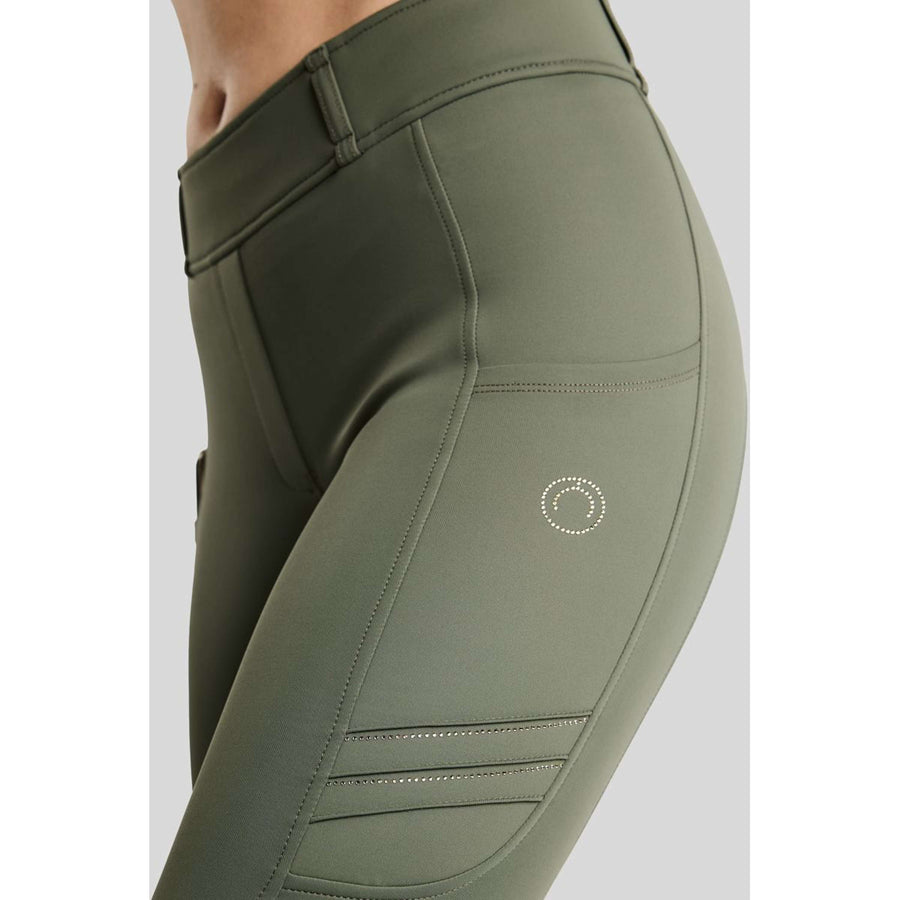 Montar Riding Legging MoWilma Hybrid Pintucks Golden Quartz Crystals Full Grip Forest Green