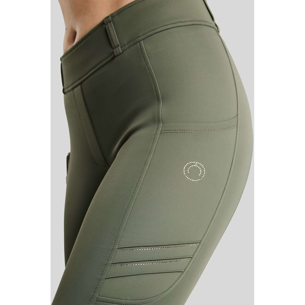 Montar Riding Legging MoWilma Hybrid Pintucks Golden Quartz Crystals Full Grip Forest Green